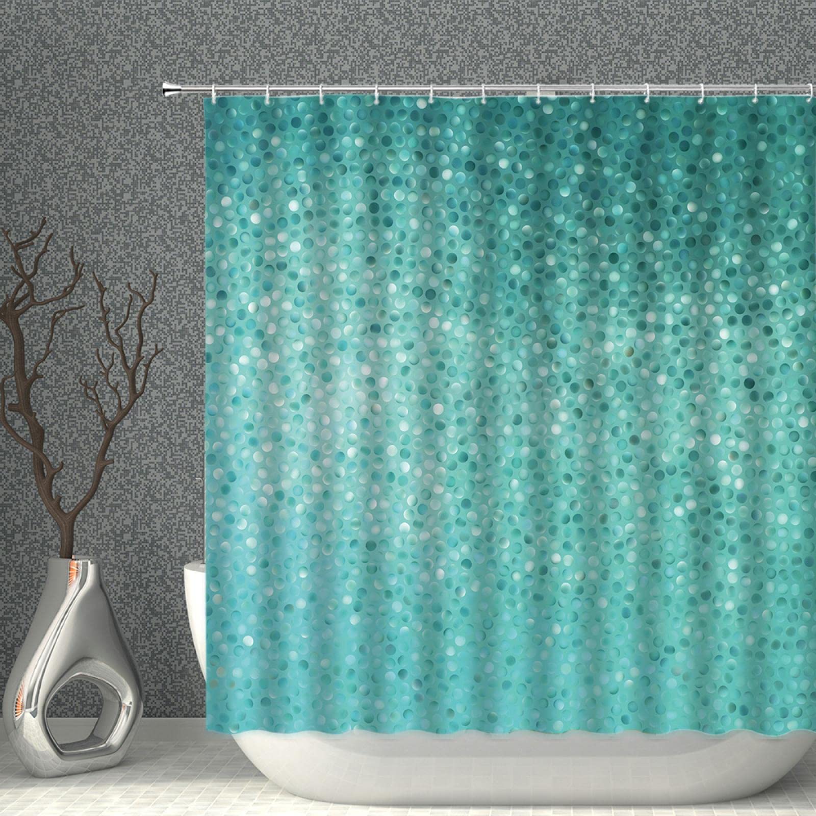 Turquoise Star Mosaic Tile Shower Curtain - Waterproof Bathroom Decor with Small Dot Pattern (71x80 Inches) for Modern, Minimalist & Boho Style Bathrooms