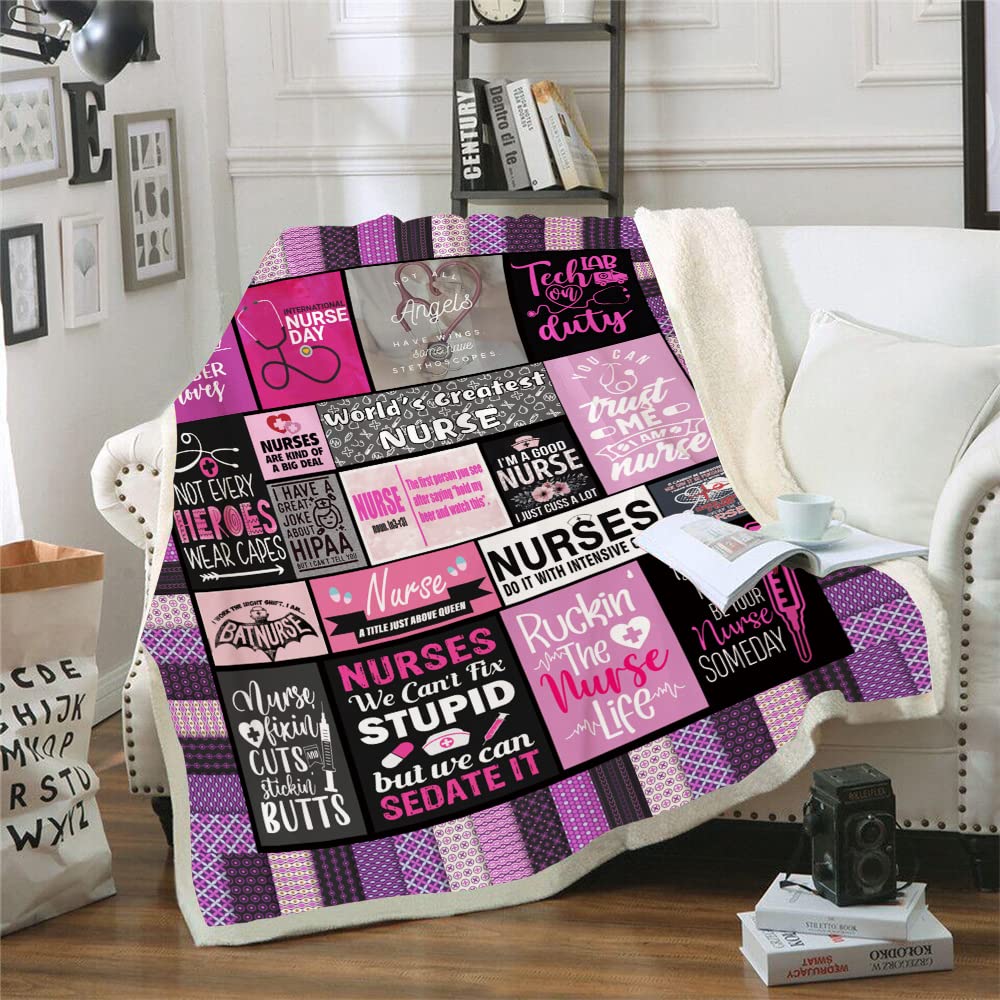 Soft & Warm Nurse Throw Blanket - Sherpa Fluffy Blanket for Women, Perfect Nurse Gifts for Nurses Week, Bed, Office & Couch - 150cm x 200cm (59'' x 79'') - Cozy Gift for Healthcare Workers