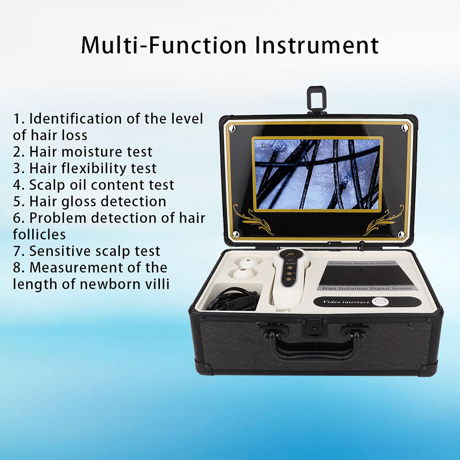 50X-200X Skin & Hair Analyzer Microscope - Professional Scalp Detector for Hair Follicle & Oil Analysis | Skin Care Diagnostic Tool with Magnifying Lens (US Plug) | Perfect for Home Hair Care & Dermatology Checkups