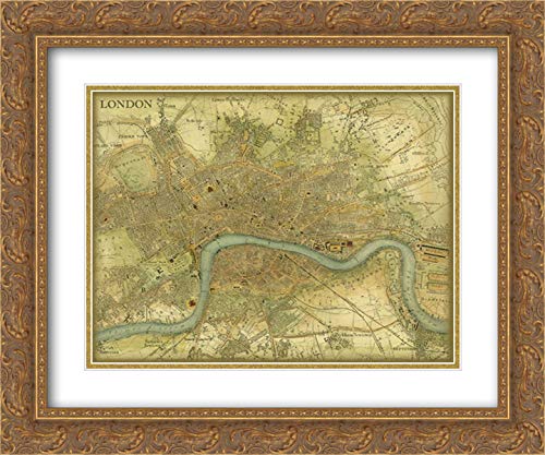 Vision Studio 17x15 Inch Gold Ornate Framed Double Matted Museum Art Print - Vintage Map of London Wall Decor for Living Room, Office & Study