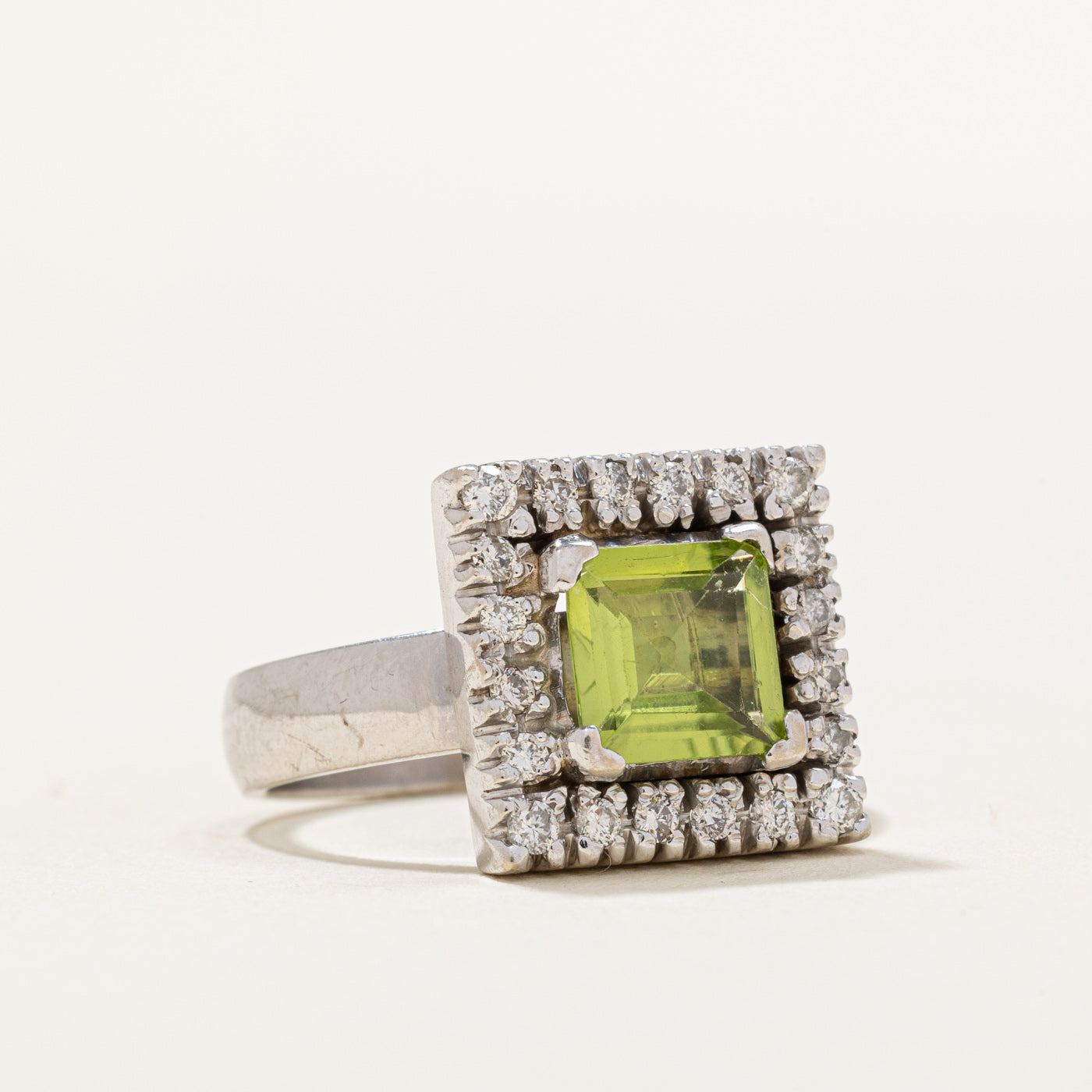 Peridot & Diamond Square Ring - 1.50ct Peridot & 0.30ctw Diamond - Size 7.5 - Elegant Birthstone Jewelry for August Birthday Gifts & Anniversary Celebrations