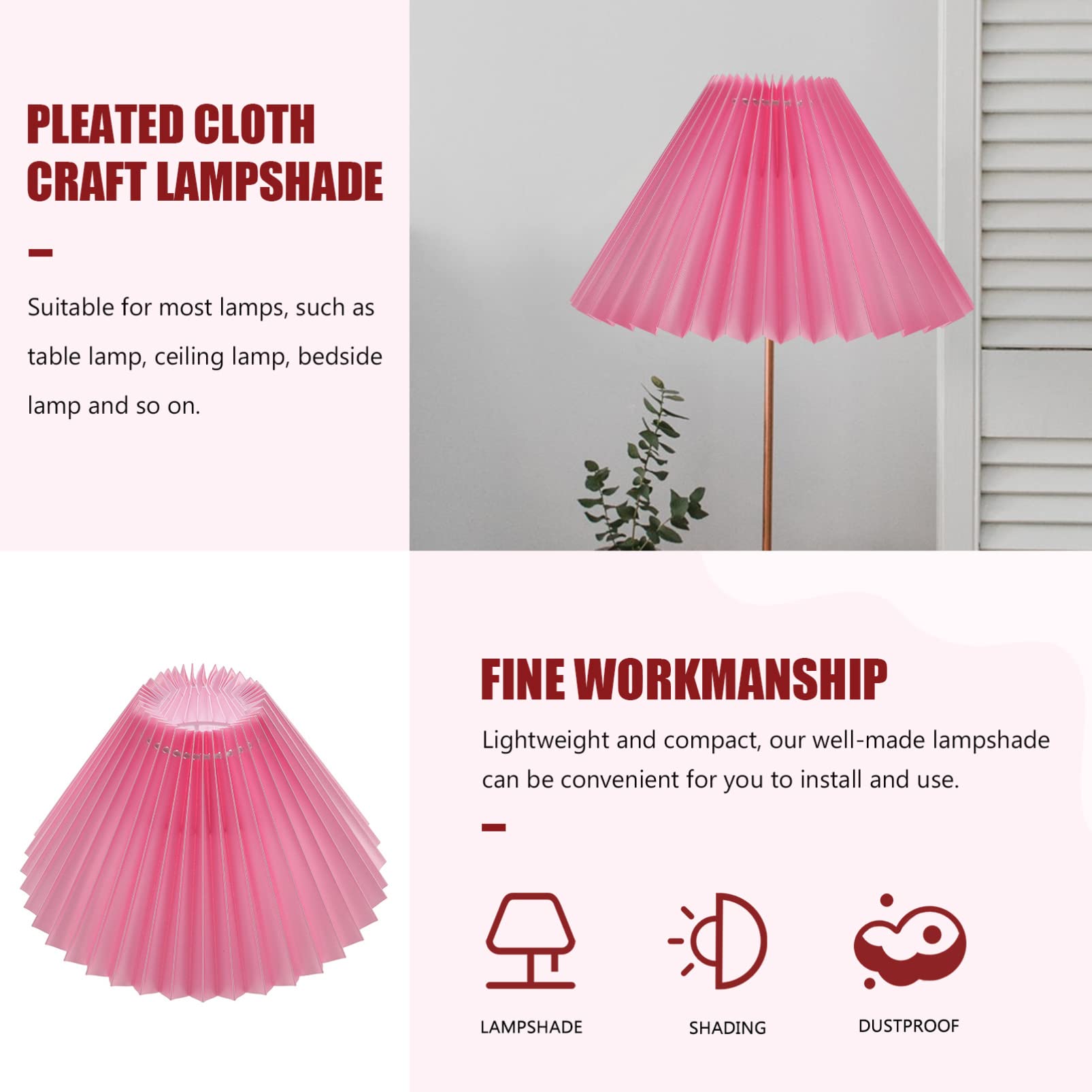 Pink Mushroom Pleated Lamp Shade - Handmade Fabric Lampshade for Bedside, Desk & Chandelier | Replacement Shade for Pendant Lights - Perfect for Nursery, Bedroom & Boho Home Decor