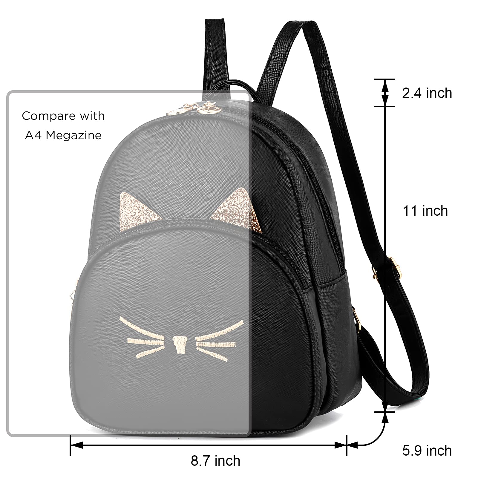 Women's Mini PU Leather Backpack with Cat Print - Stylish Shoulder Bag for Daily Use