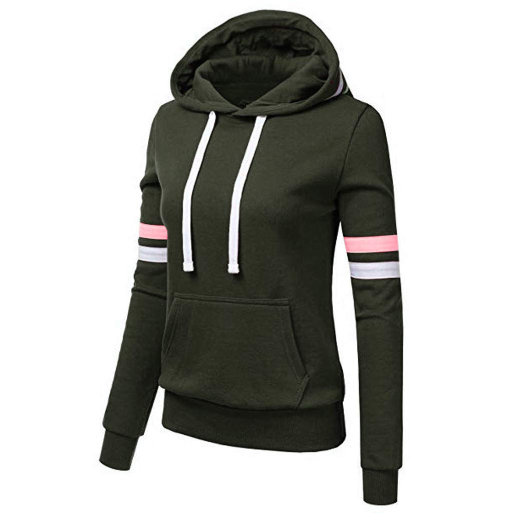 Sunmoot Women's Plus Size Long Sleeve Casual Hooded Sweatshirt - Striped Patchwork Pullover Blouse | Perfect for Fall Layering, Weekend Outfits & Casual Office Wear
