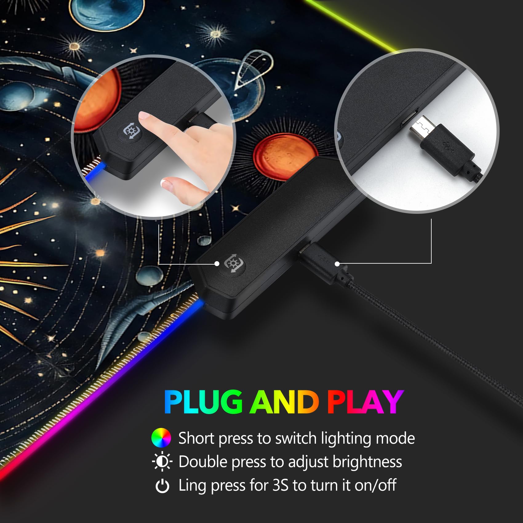AIMSA RGB Gaming Mouse Pad with 14 LED Light Modes, Non-Slip Rubber Base, Large Extended Desk Mat for PC & Laptop (35.4