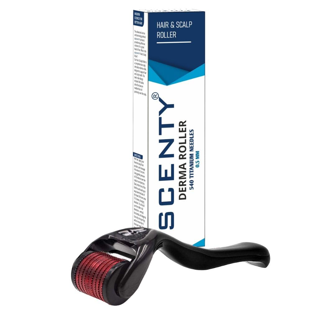 Scenty 0.5mm Derma Roller with 540 Titanium Needles for Hair Growth | Repair Damaged Hair & Activate Follicles | Reduce Hair Loss & Thicken Hair | Easy to Use Hair Care Tool for Men & Women | Perfect for Home Scalp Treatment & Hair Regrowth Therapy