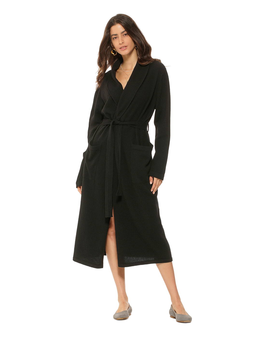 Luxury Women's Pure Cashmere Knit Robe - Soft & Warm Winter Bathrobe - Black | Perfect for Spa, Lounge & Cozy Home Wear