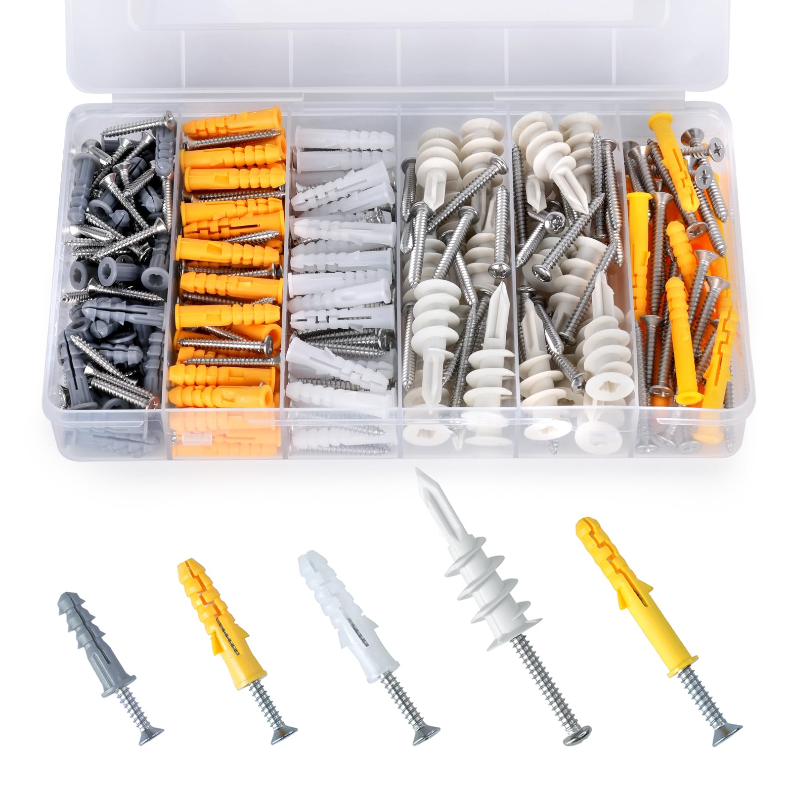 Heavy Duty Drywall Anchors and Screws Kit - 185 Plastic Wall Anchors & 185 Stainless Steel Screws - Self Drilling Sheetrock Anchors Set for Hanging Pictures, Shelves & Home Decor