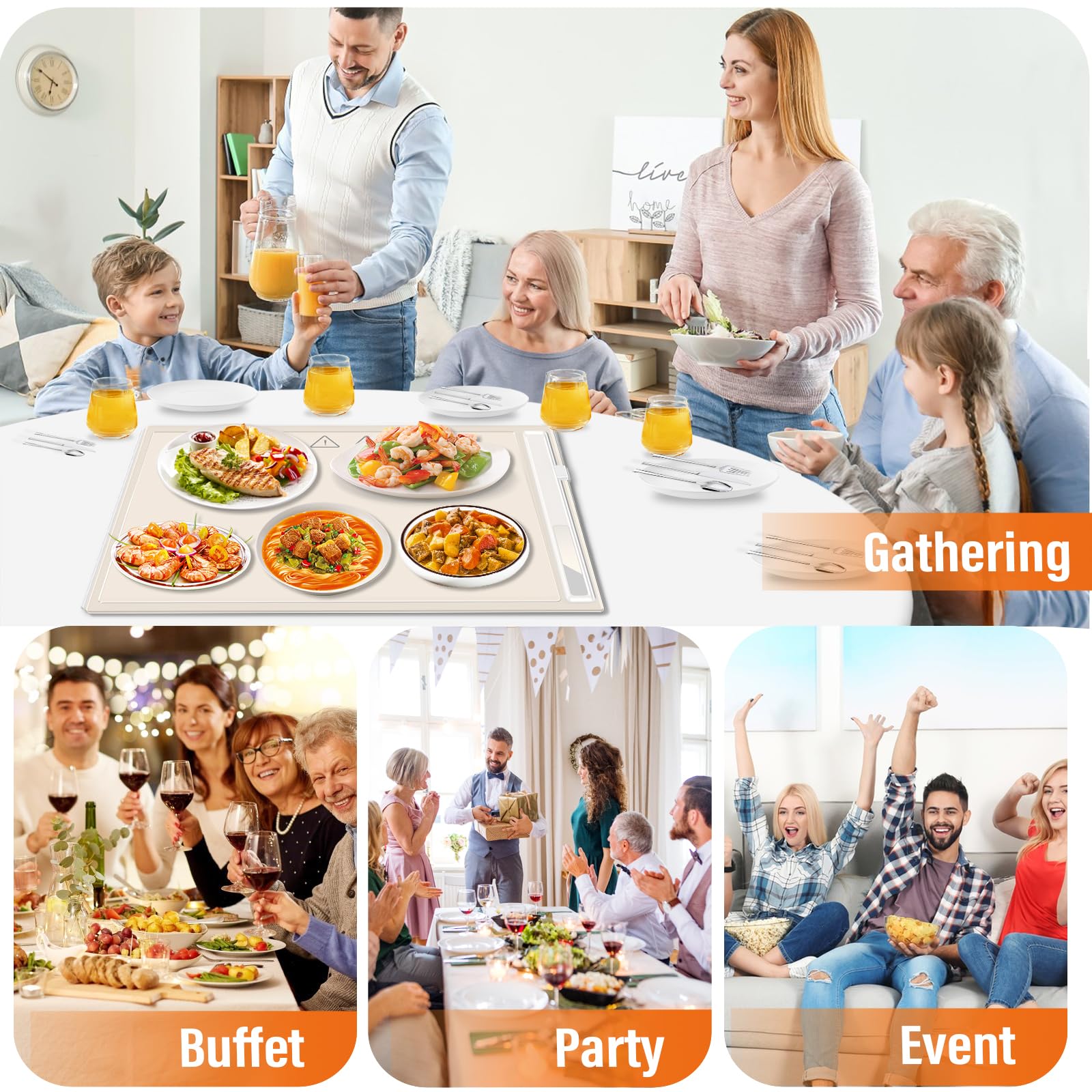 Electric Food Warmer Tray - Silicone Buffet Heating Plate for Parties, Portable Kitchen Serving Mat to Keep Meals Warm | Perfect for Holiday Gatherings, Catering Events & Home Entertaining