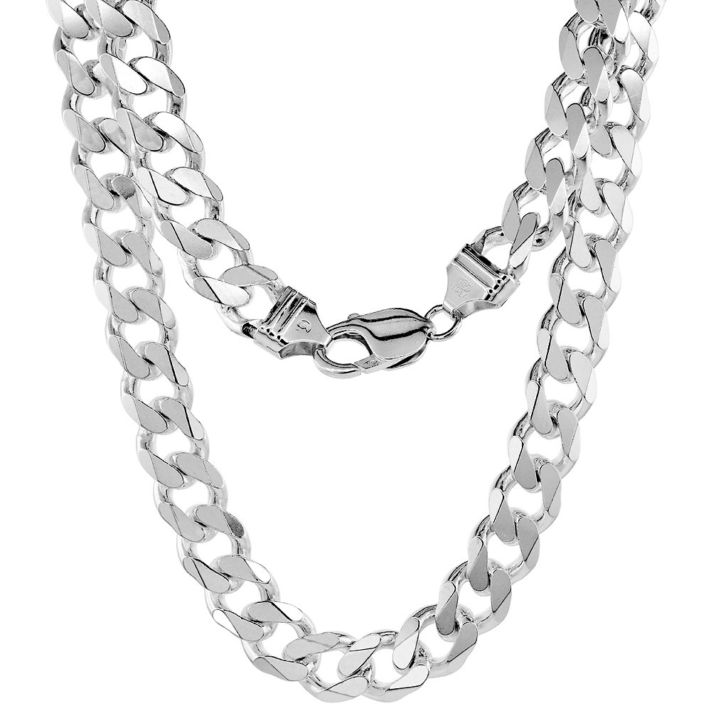 Sterling Silver 11mm Thick Cuban Curb Link Chain Necklace & Bracelet Set for Men - Nickel Free, Beveled Edges, Made in Italy (8-36 Inch) - Perfect for Gifts, Casual Wear, and Special Occasions