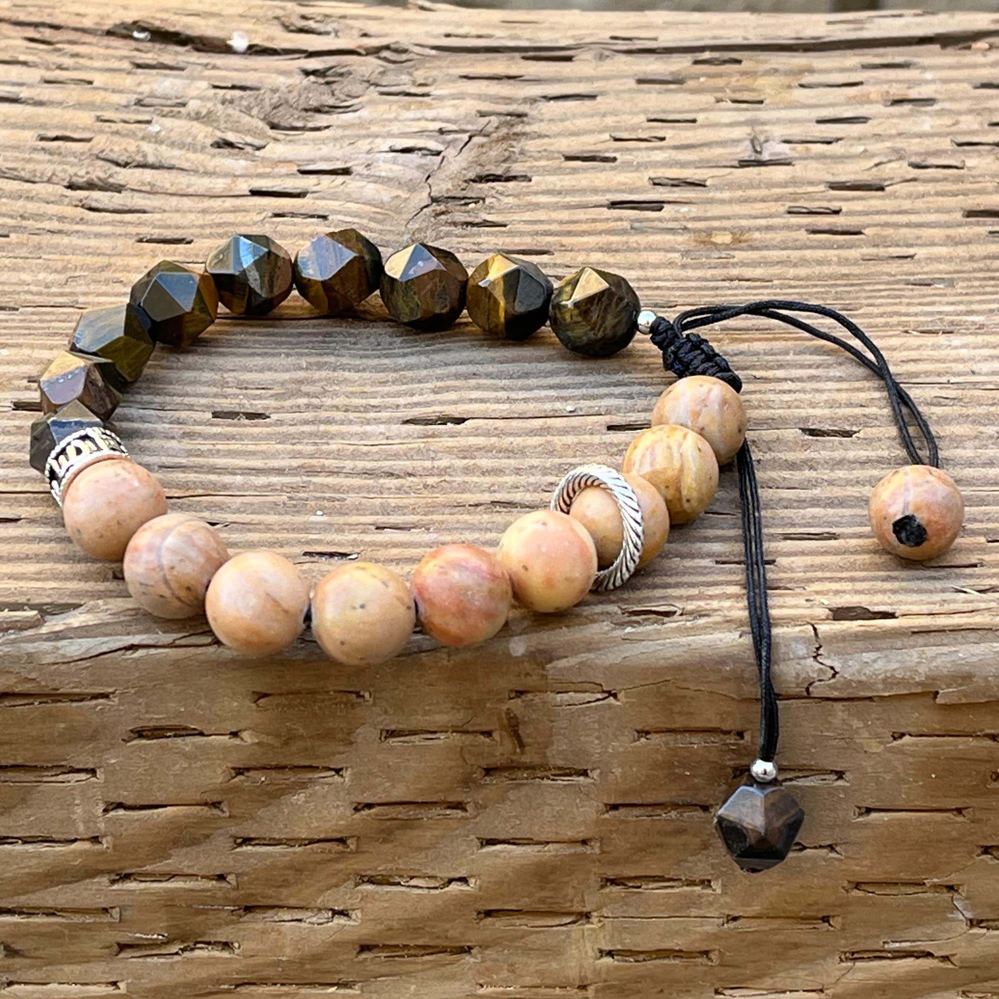 Natural Gemstone Beads Bracelets for Men - Brown Tiger Eye Adjustable 7-9 Inch, Semi-Precious Stone Chakra Healing Grounding Bracelet for Meditation, Anxiety Relief & Spiritual Wellness - Perfect for Yoga, Mindfulness Practice and Daily Wear