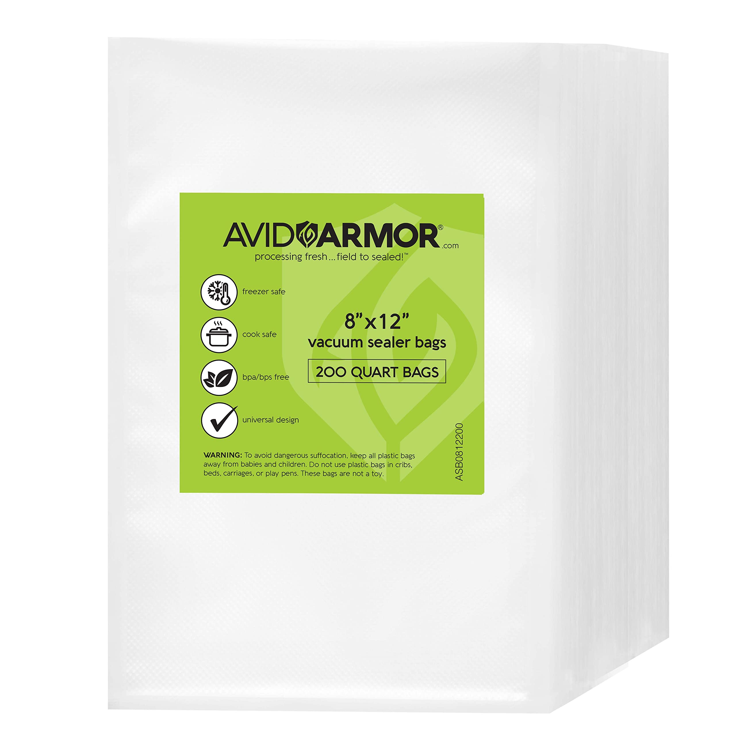 Avid Armor Heavy Duty Vacuum Sealer Bags - 200 Count Quart Size (8