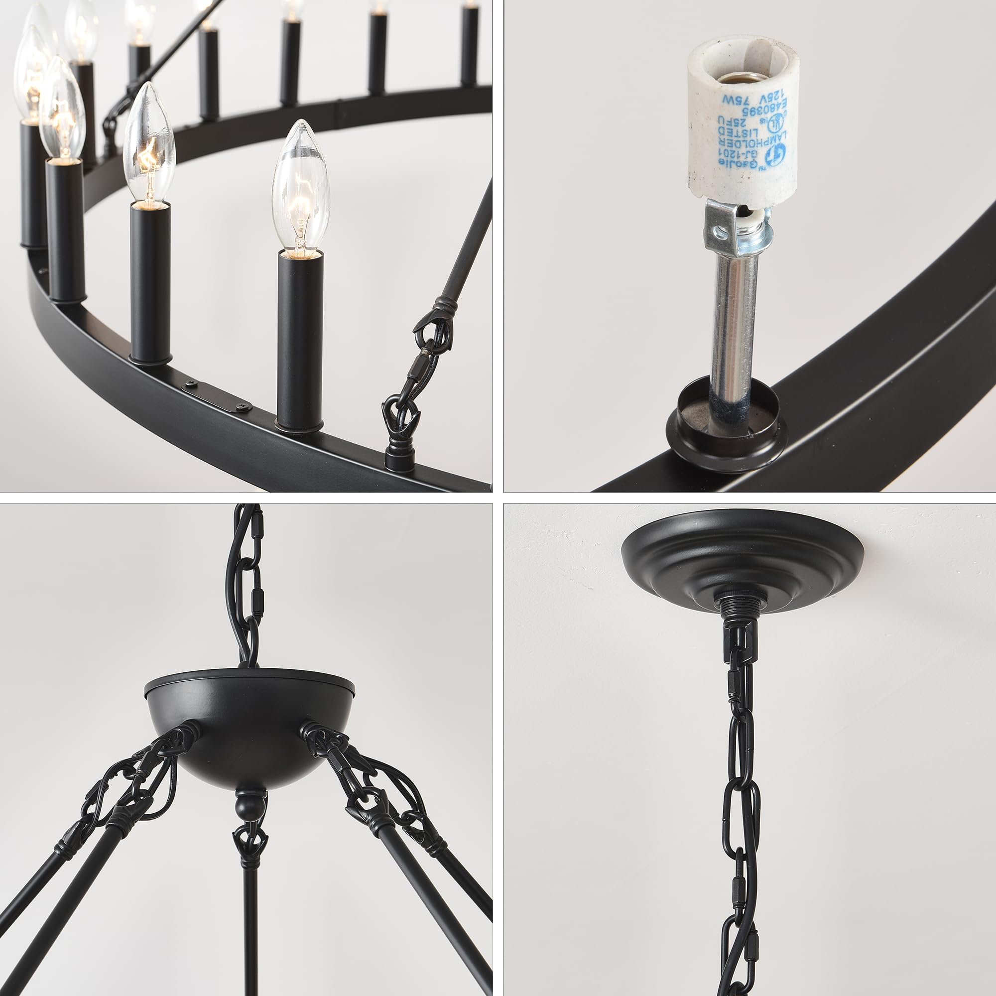 53 Inch Black Extra Large Wagon Wheel Chandelier - 30-Light Farmhouse Industrial Round Pendant Light with Adjustable Chain for High Ceilings | Perfect for Dining Room, Living Room, Foyer, and Rustic Home Decor