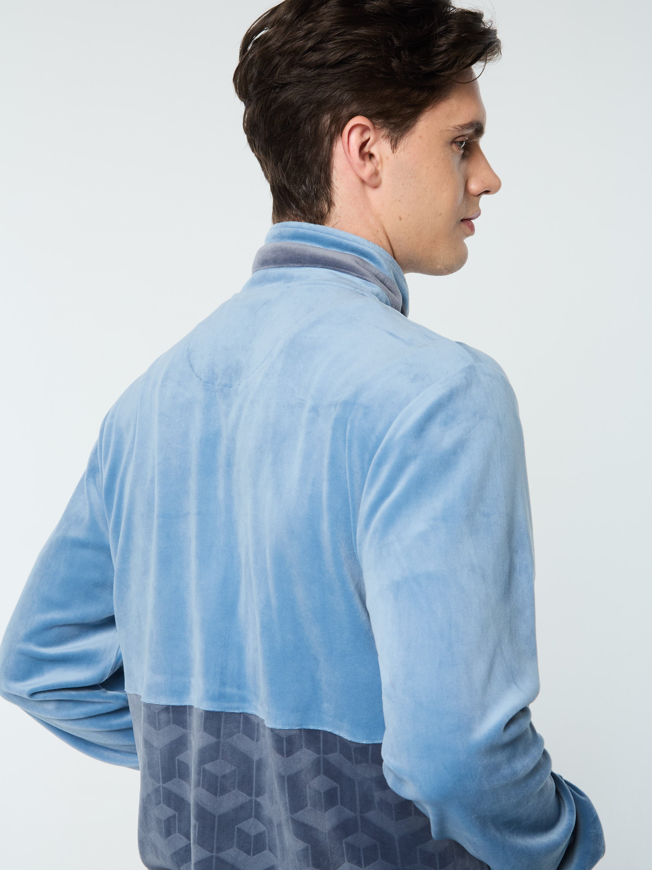 Foggia Velour Debossed Track Jacket for Men & Women | Coronet Blue | Stylish Casual & Athletic Wear for Gym, Running & Street Fashion