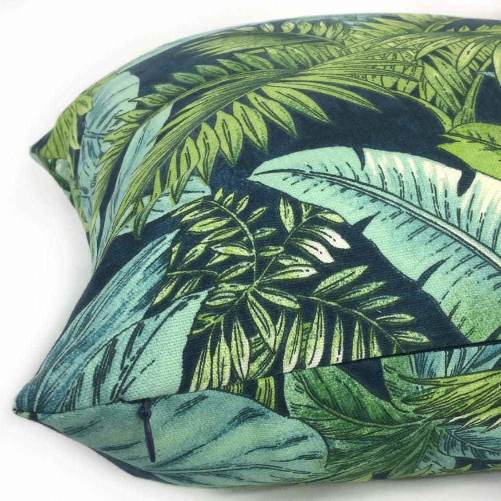 Bahama Breeze Blue Green Palm Fronds Botanical Cotton Pillow Cover - Tropical Home Decor for Living Room, Bedroom & Patio