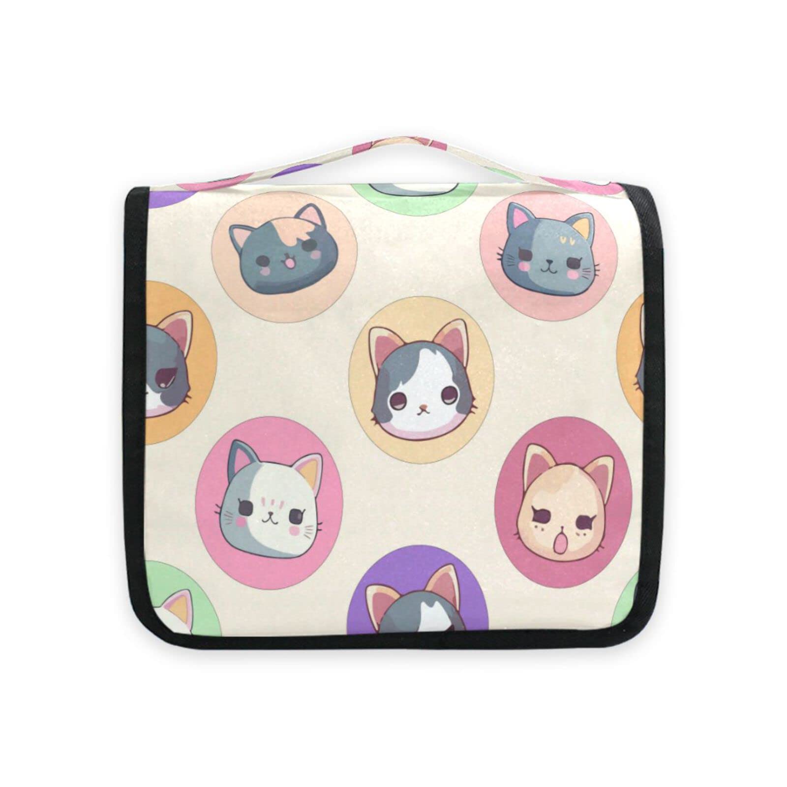 Moyyo Cute Cartoon Kittens Hanging Travel Toiletry Bag - Waterproof Cosmetic Makeup Organizer for Women & Men - Portable Wash Bag for Gym, Camping, Business Trips & Vacation Essentials