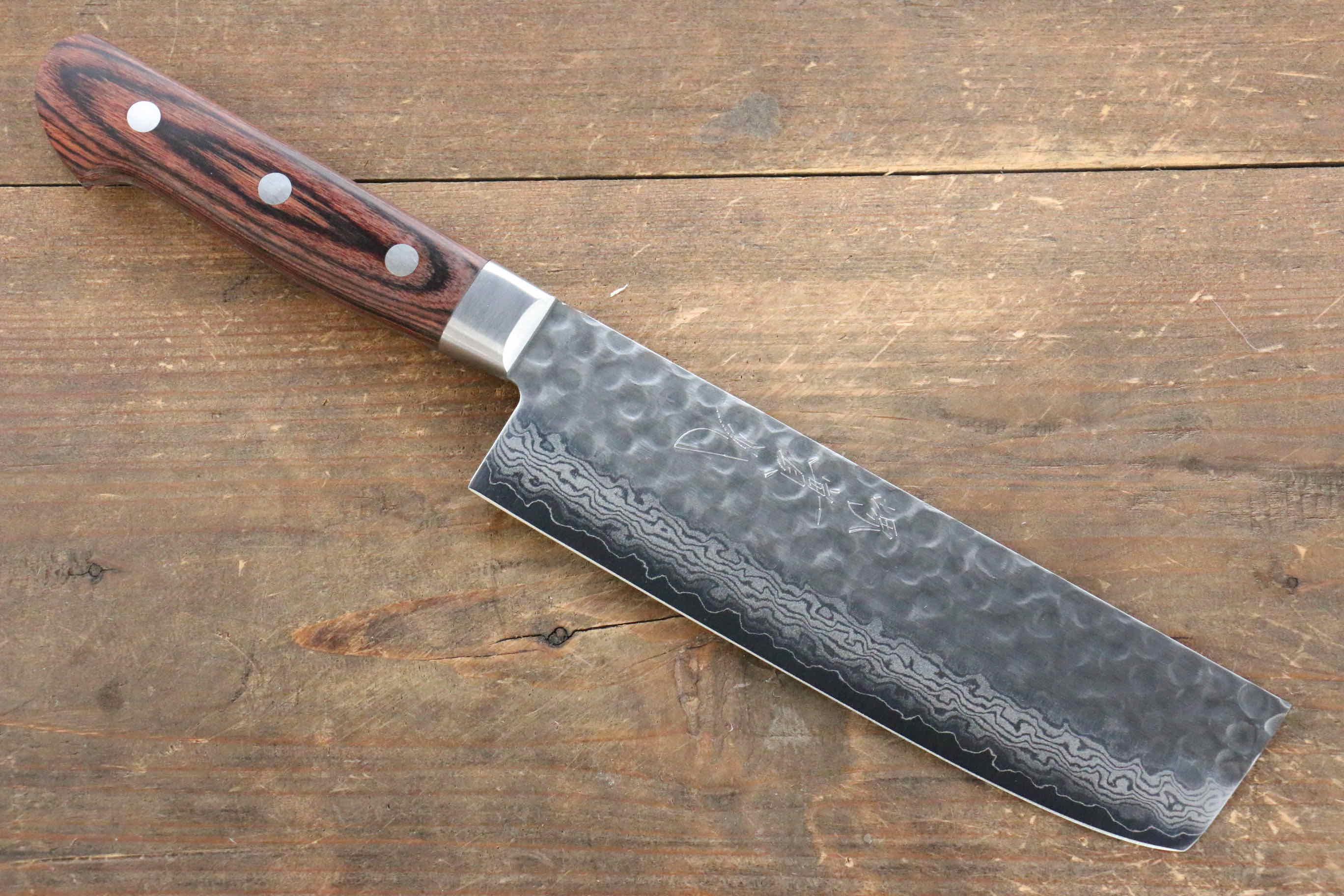 Jikko VG10 17-Layer Japanese Nakiri Knife 160mm - Mahogany Handle - Professional Vegetable & Herb Knife for Home Chefs & Sushi Lovers