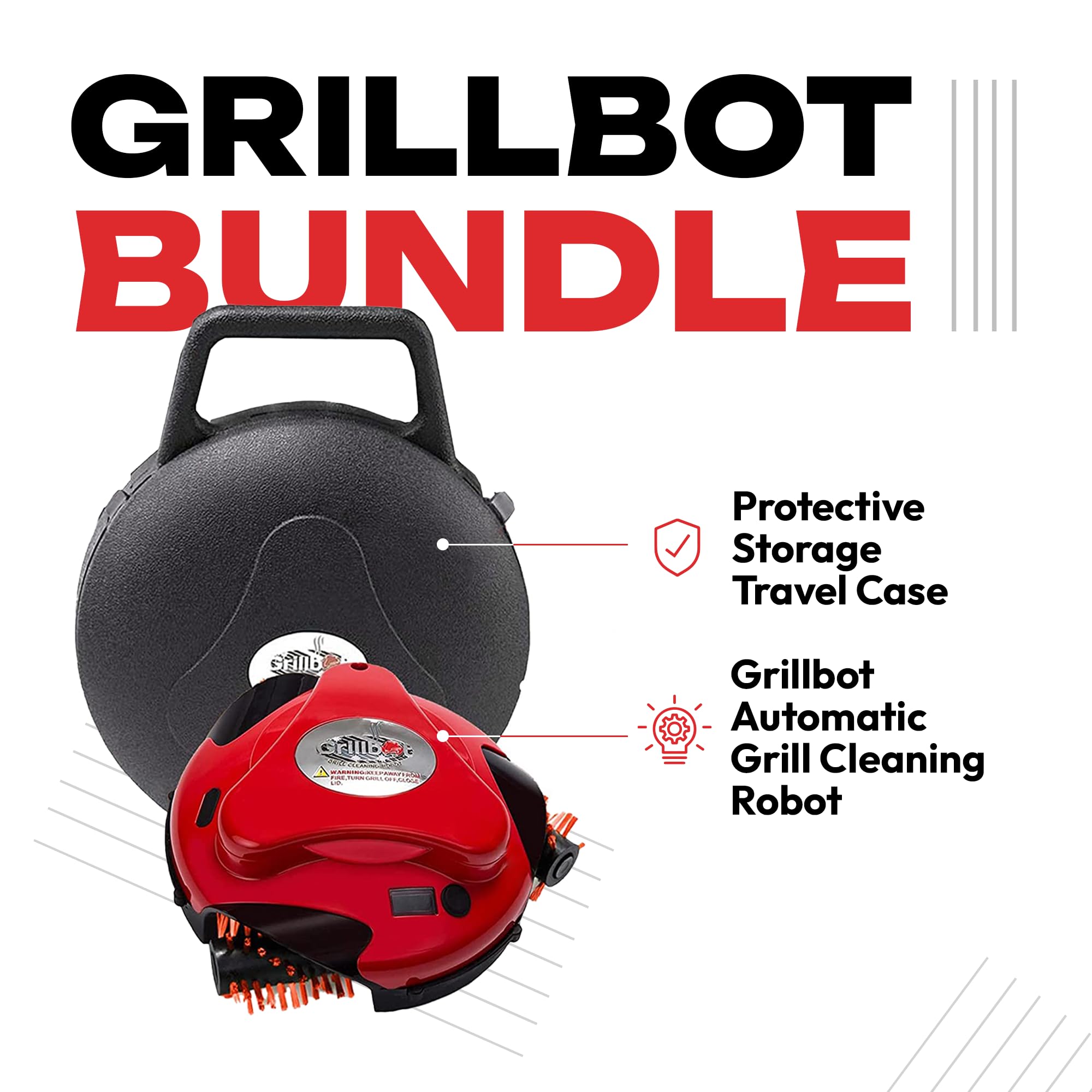 Grillbot Automatic BBQ Grill Cleaner Robot with Nylon Brushes - Electric Grill Brush & Scraper for Outdoor Cooking Accessories (Red with Carry Case) - Perfect for Backyard BBQs, Camping & Patio Parties