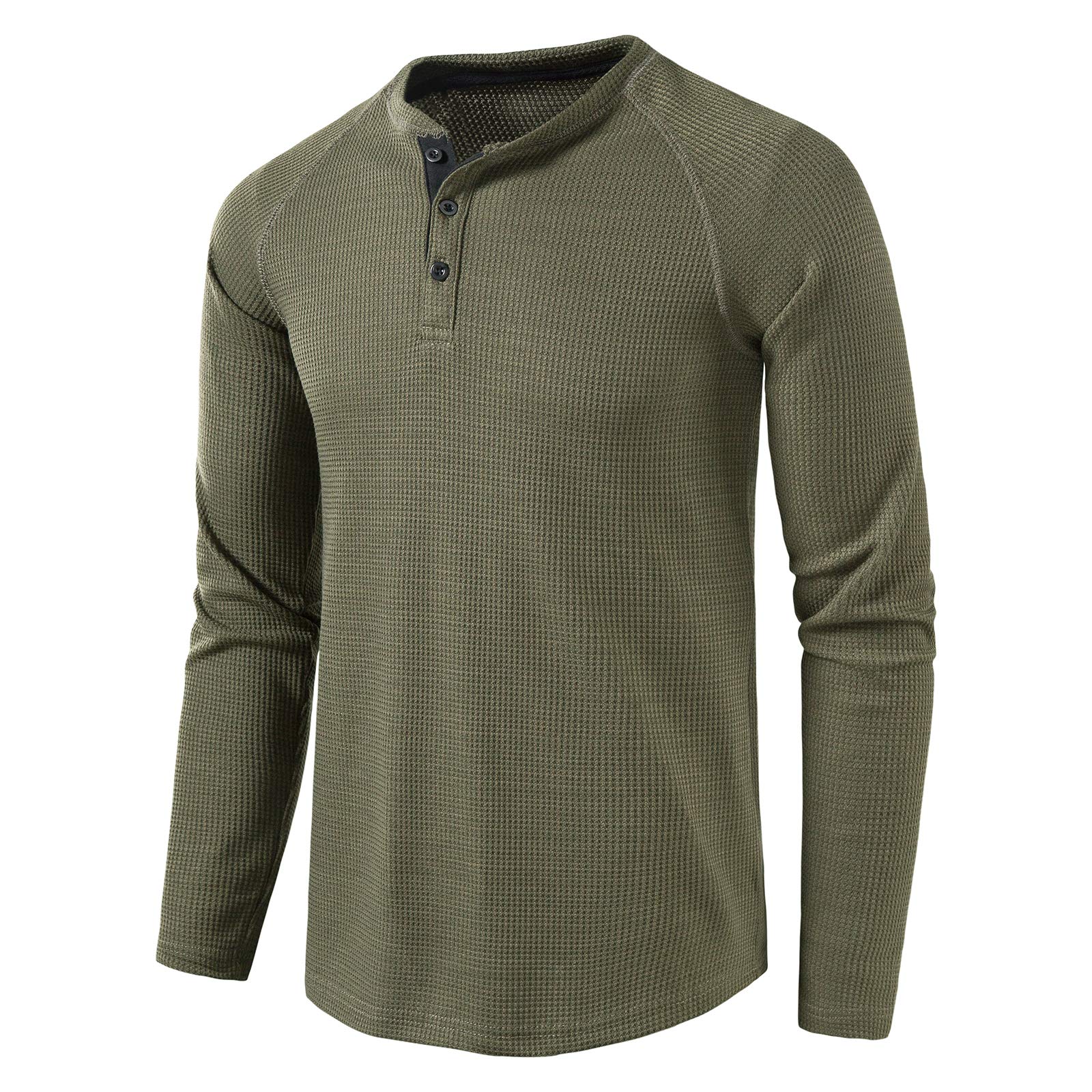 LOCALMODE Men's Casual Waffle Henley Long Sleeve T-Shirt - Soft Breathable Cotton Crew Neck Shirt for Everyday Wear, Work & Outdoor Activities