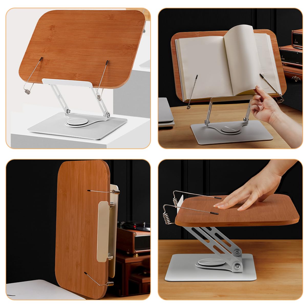 Adjustable Book Holder & Laptop Stand - BRIGHTFUFU Reading Stand for Cookbooks, Textbooks & Tablets - Perfect for Kitchen, Office & Study Desk Organization