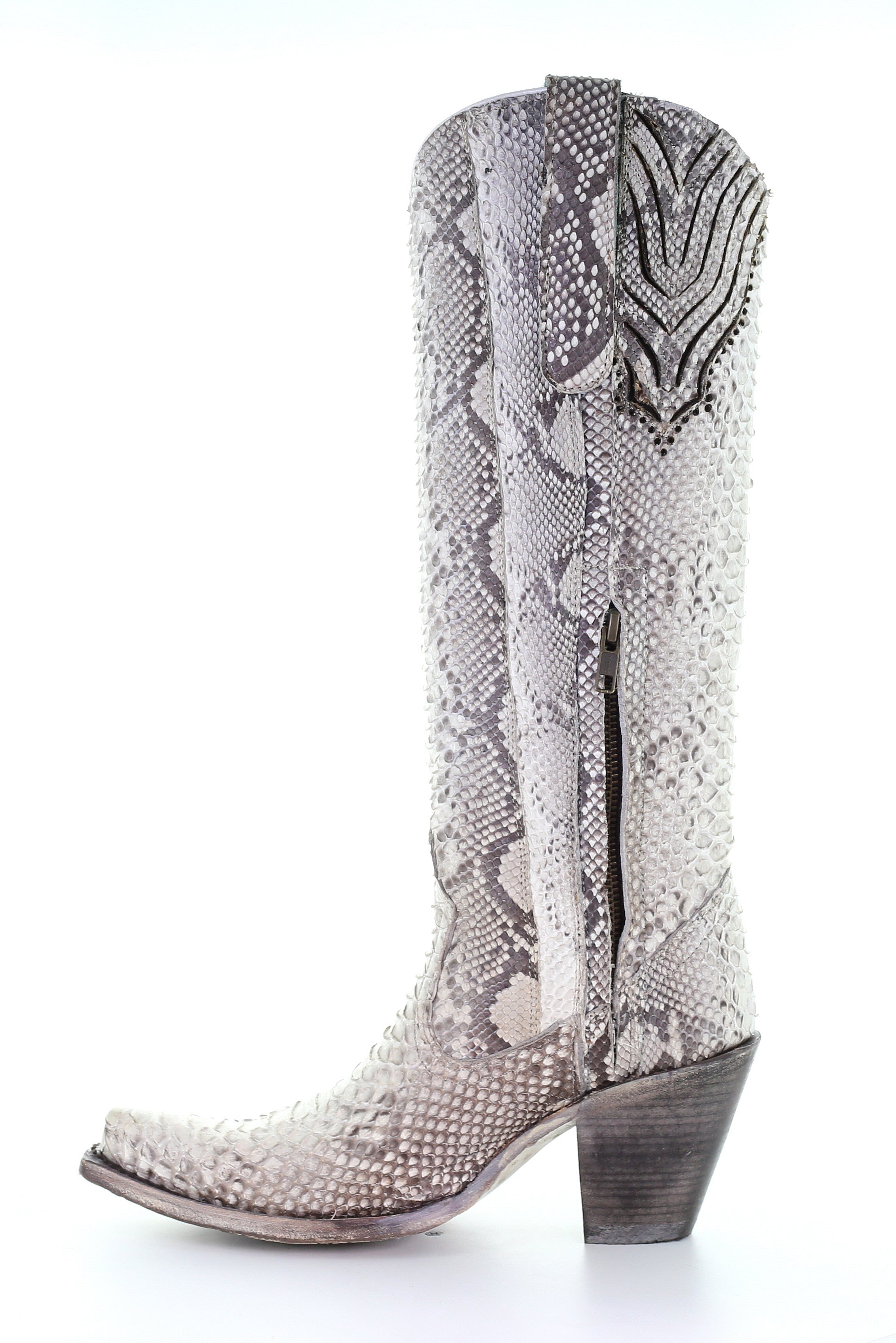 A3789 Women's White Western Cowgirl Knee High Boots with Python Embroidery - Perfect for Rodeo, Country Dancing & Cowgirl Fashion