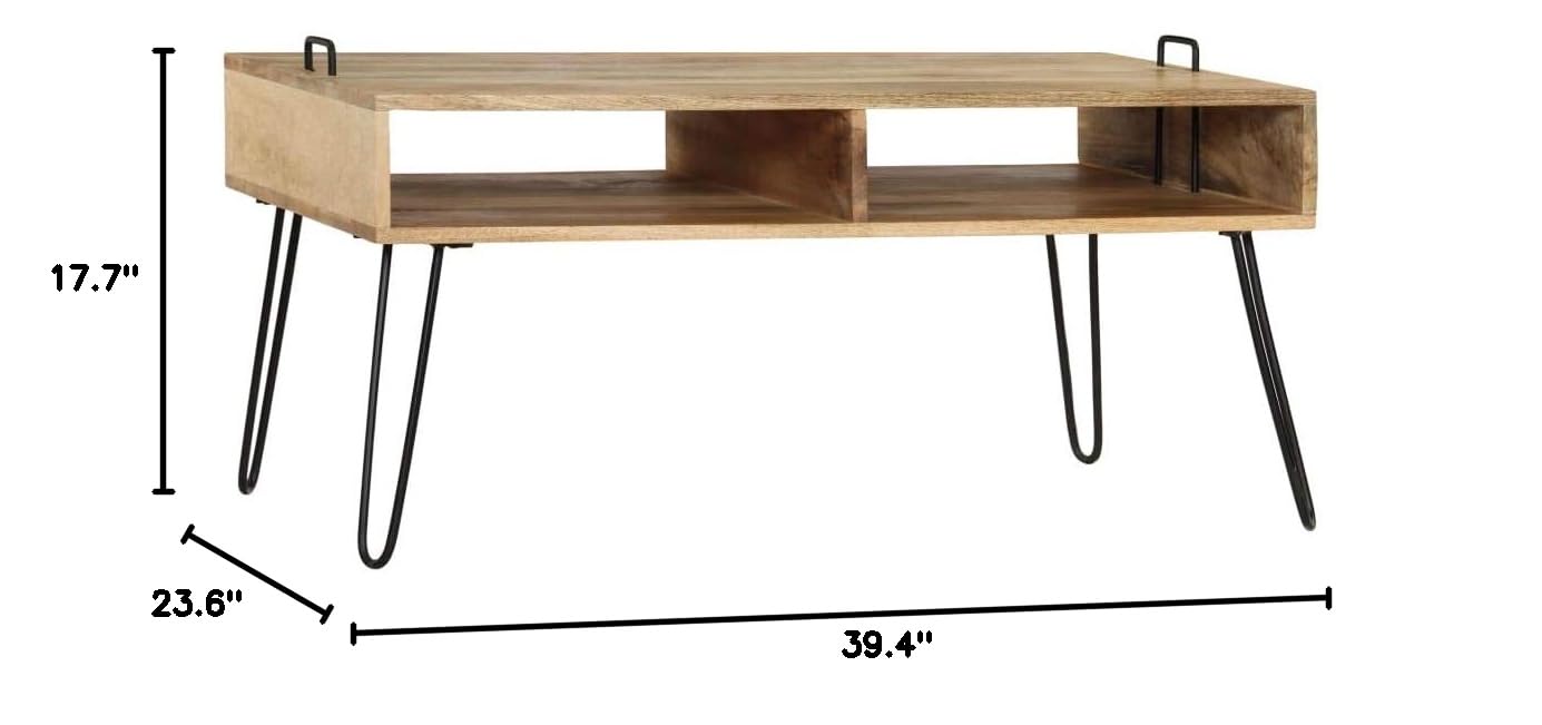 Modern Solid Mango Wood Coffee Table - 39.4
