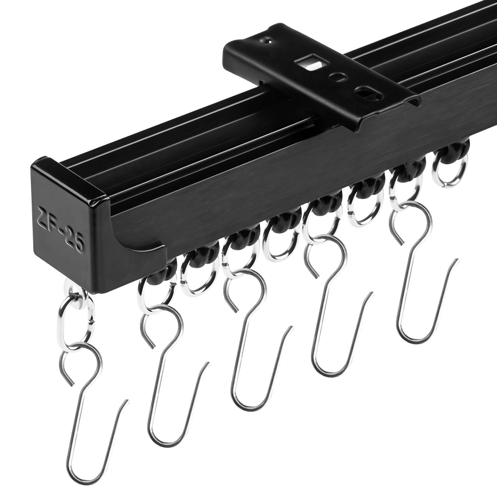 Heavy Duty Black Ceiling Curtain Track with Hooks - 12FT Room Divider Curtain Rod System for Living Room, Bedroom, Bathroom | Ceiling Mounted Curtain Rail for Home, Office, and Commercial Spaces