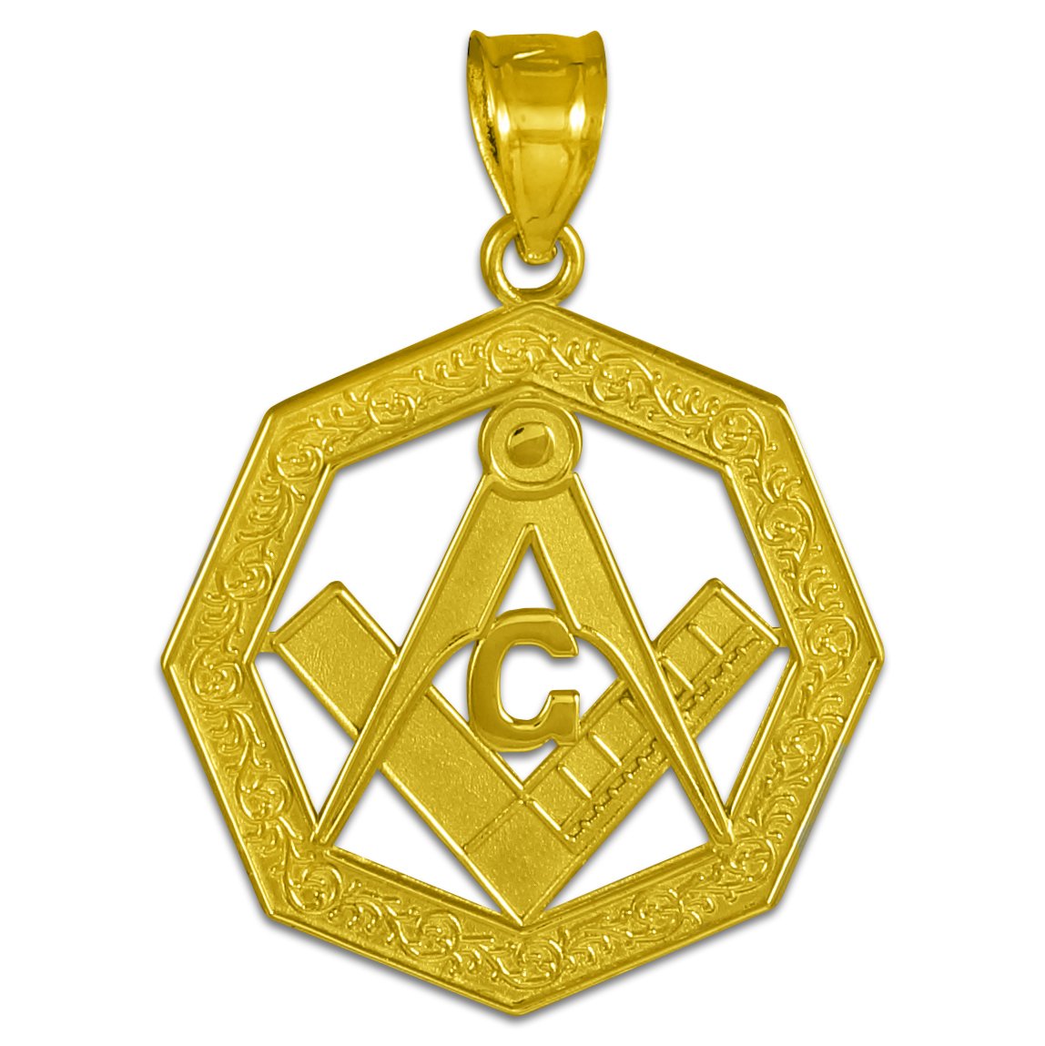 10K Gold Freemason Pendant Necklace for Men - Masonic Jewelry Gift