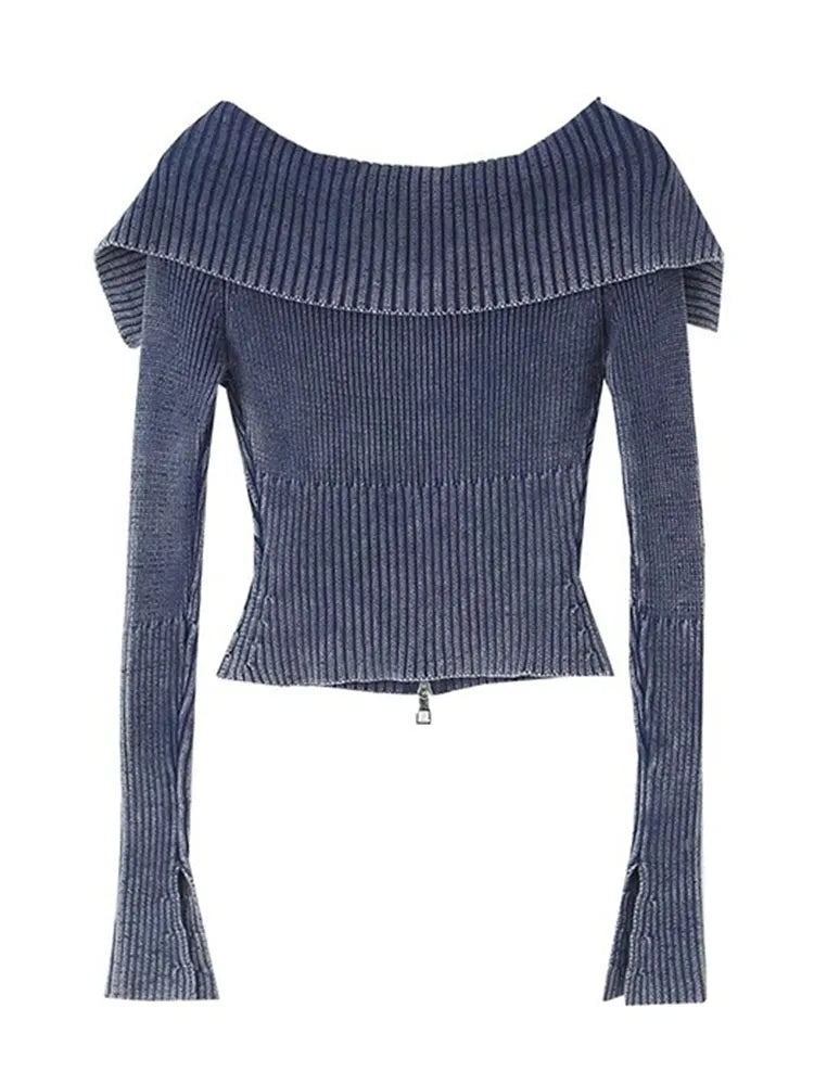 Y2K Knitted Women's Cardigan Sweater - Slim Fit Cropped Top with Turn-Down Collar & Double Zippers | Fall Fashion for Casual Outfits, Date Nights & Streetwear Looks