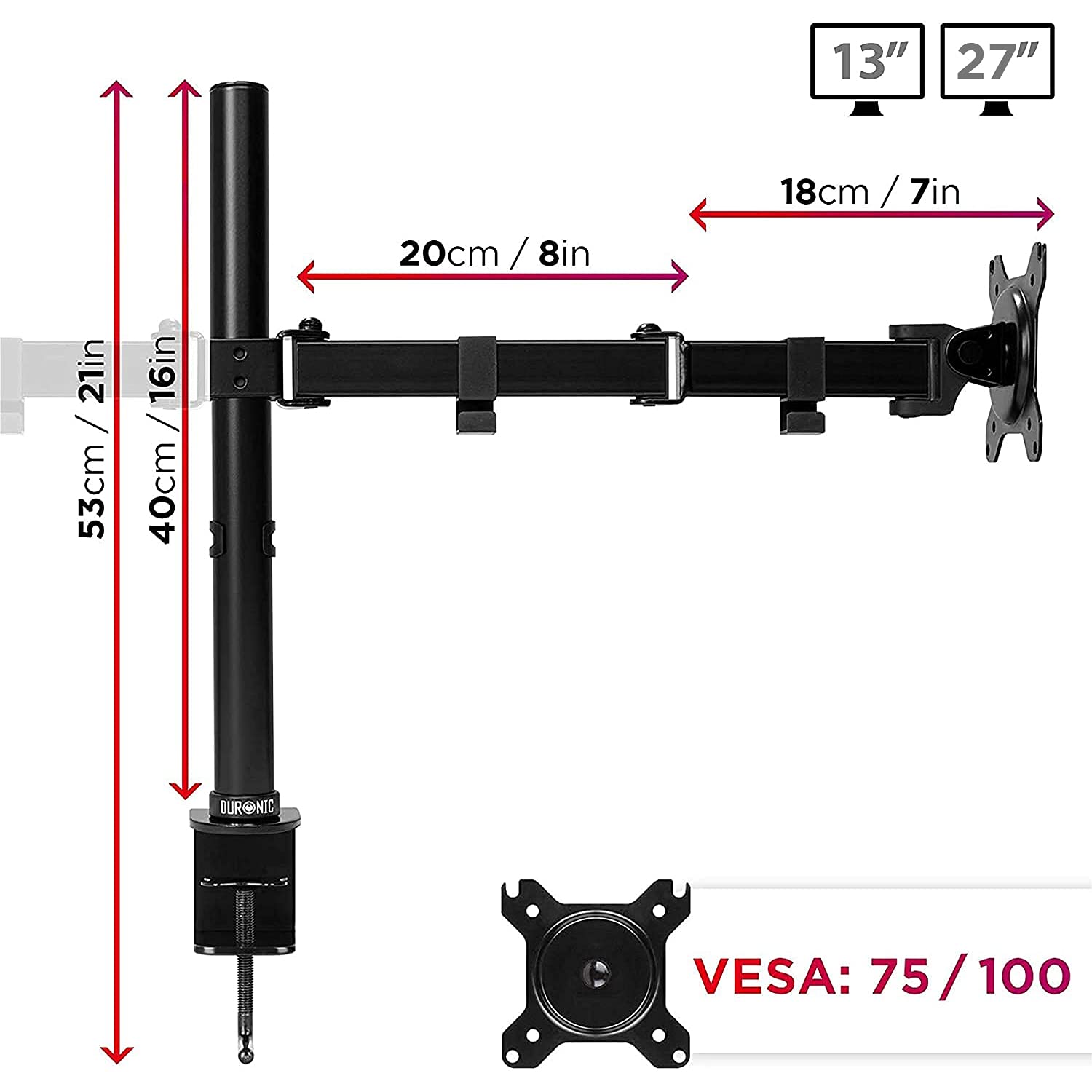 Duronic DM152 Dual Monitor Stand - Adjustable Double Monitor Arm for 13-27