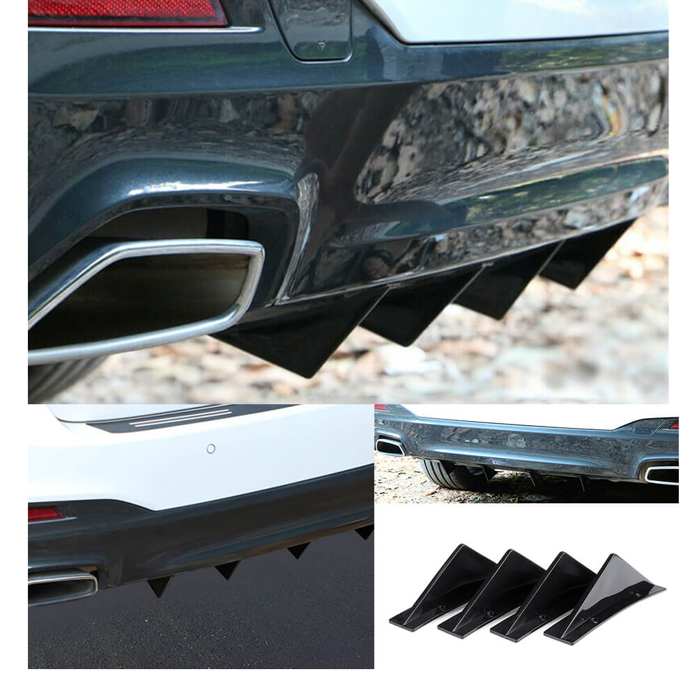 Universal Black/Carbon Fiber Shark Fin Rear Bumper Diffuser for Cars - 4 Piece Set - Enhance Style & Aerodynamics for Sedans, Coupes & Sports Cars
