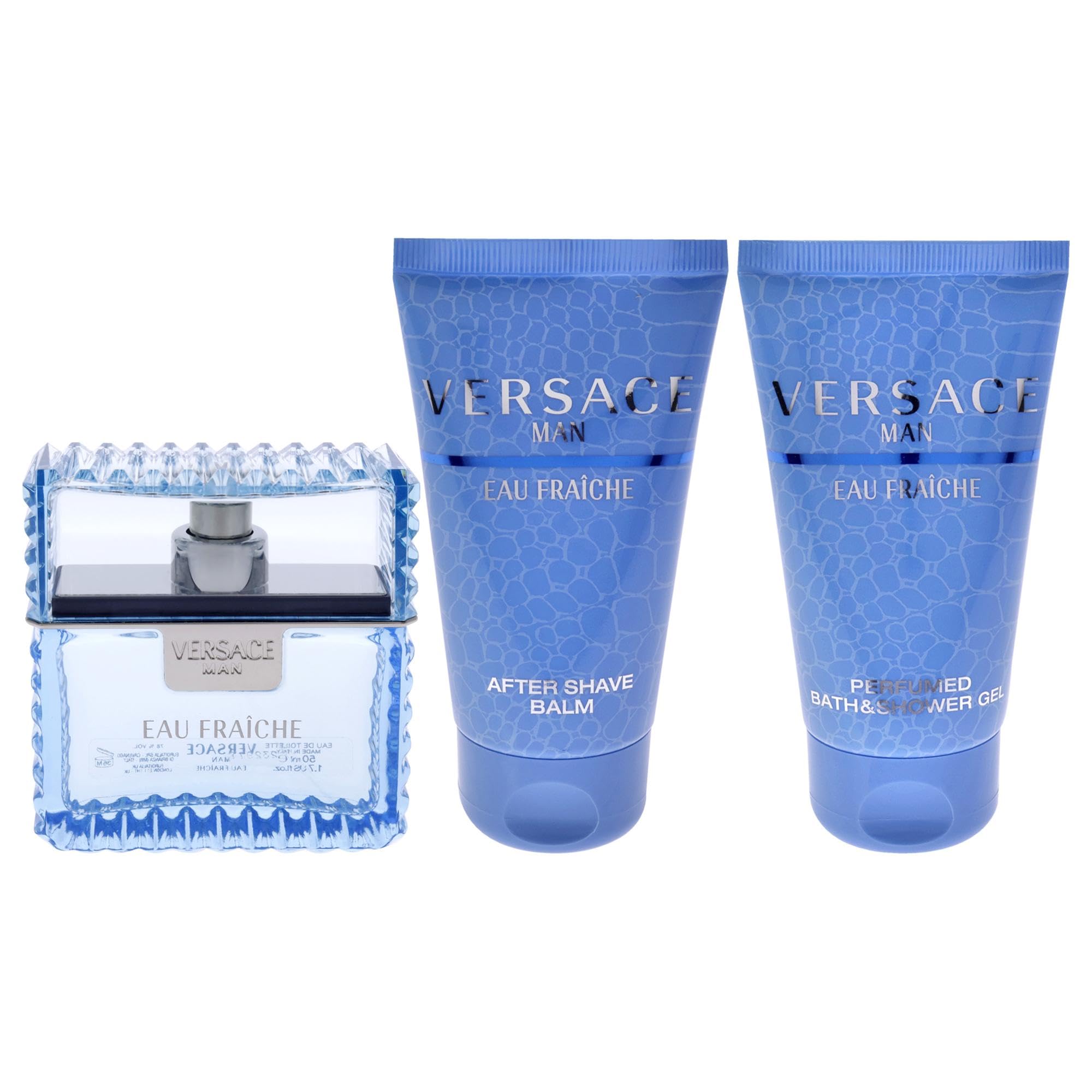 Versace Man Eau Fraiche Cologne Gift Set for Men - 3 Piece Fragrance Collection with Fresh Citrus & Woody Notes | Perfect for Daily Wear, Special Occasions & Gifts