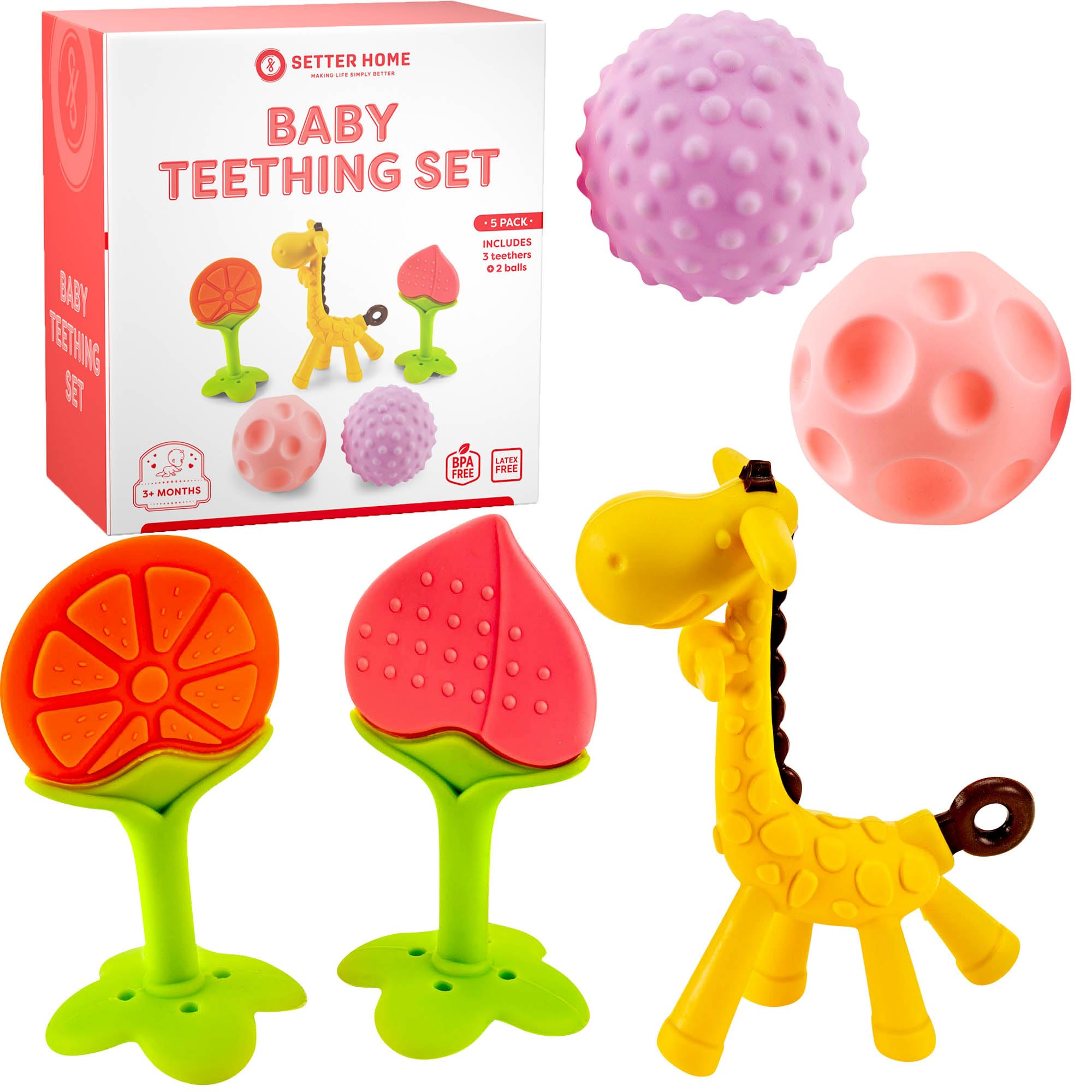 Soft Silicone Teething Toys for Babies 0-12 Months - 5 Pack Sensory Balls & Soothing Teethers for Infant Gum Relief | Perfect for Daycare, Travel & Calming Fussy Babies