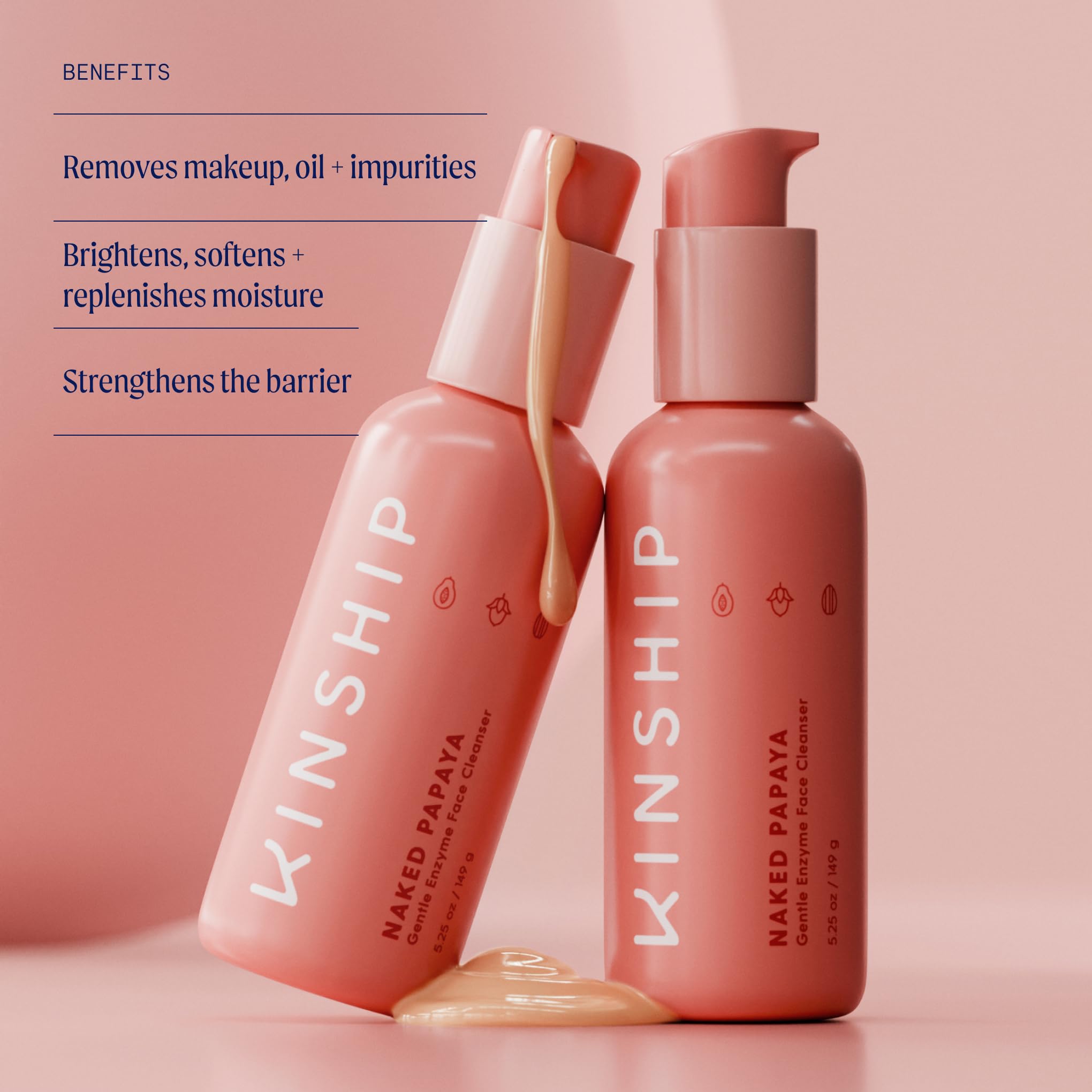 Kinship Daily Skincare Routine Bundle - Naked Papaya Cleanser, Supermello Moisturizer, Brightwave Vitamin C Eye Cream, Face Serum, Self Reflect SPF Sunscreen & Supermelt Lip Mask for Sensitive Skin | Gentle Face Care Set for Morning & Night Routine, Travel-Friendly Skincare Kit