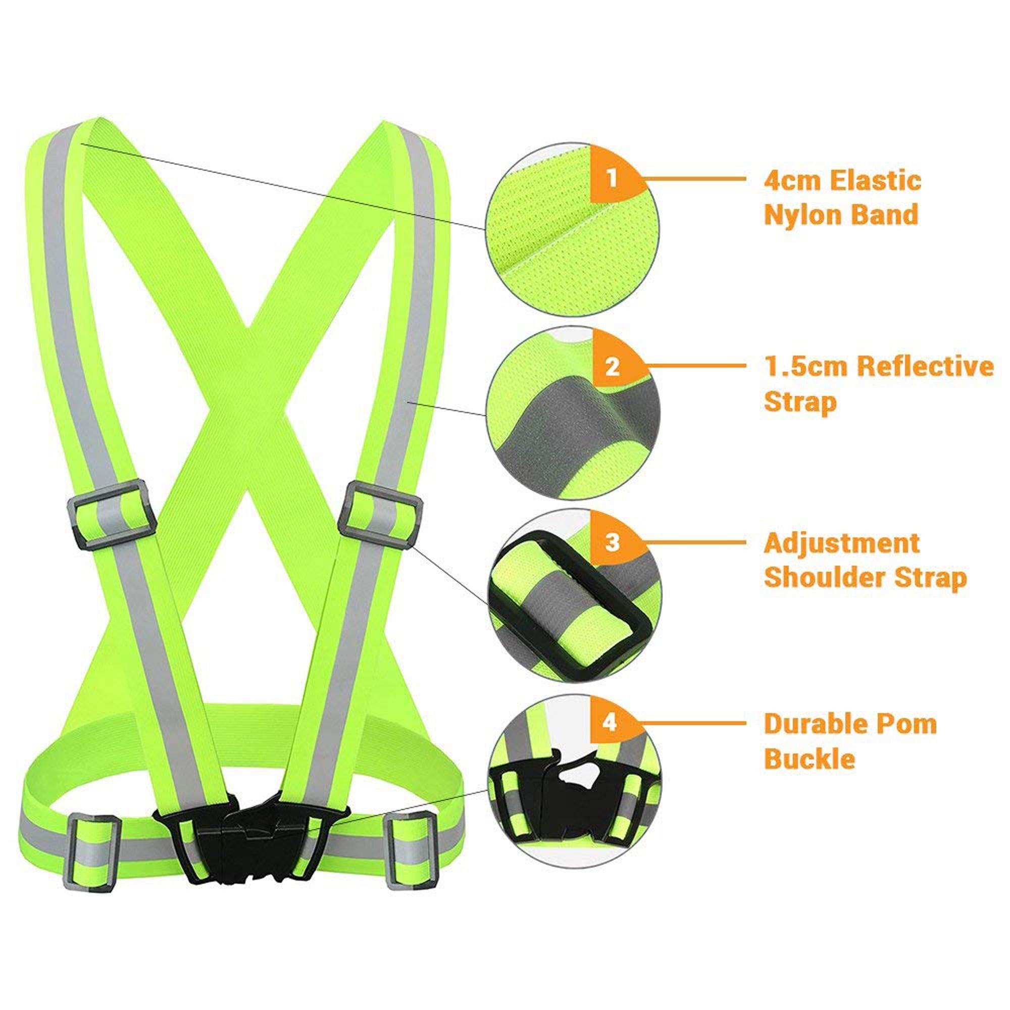 High Visibility Reflective Safety Vest with Adjustable Straps - 2 Pack Cross Belt for Running, Cycling & Construction Work