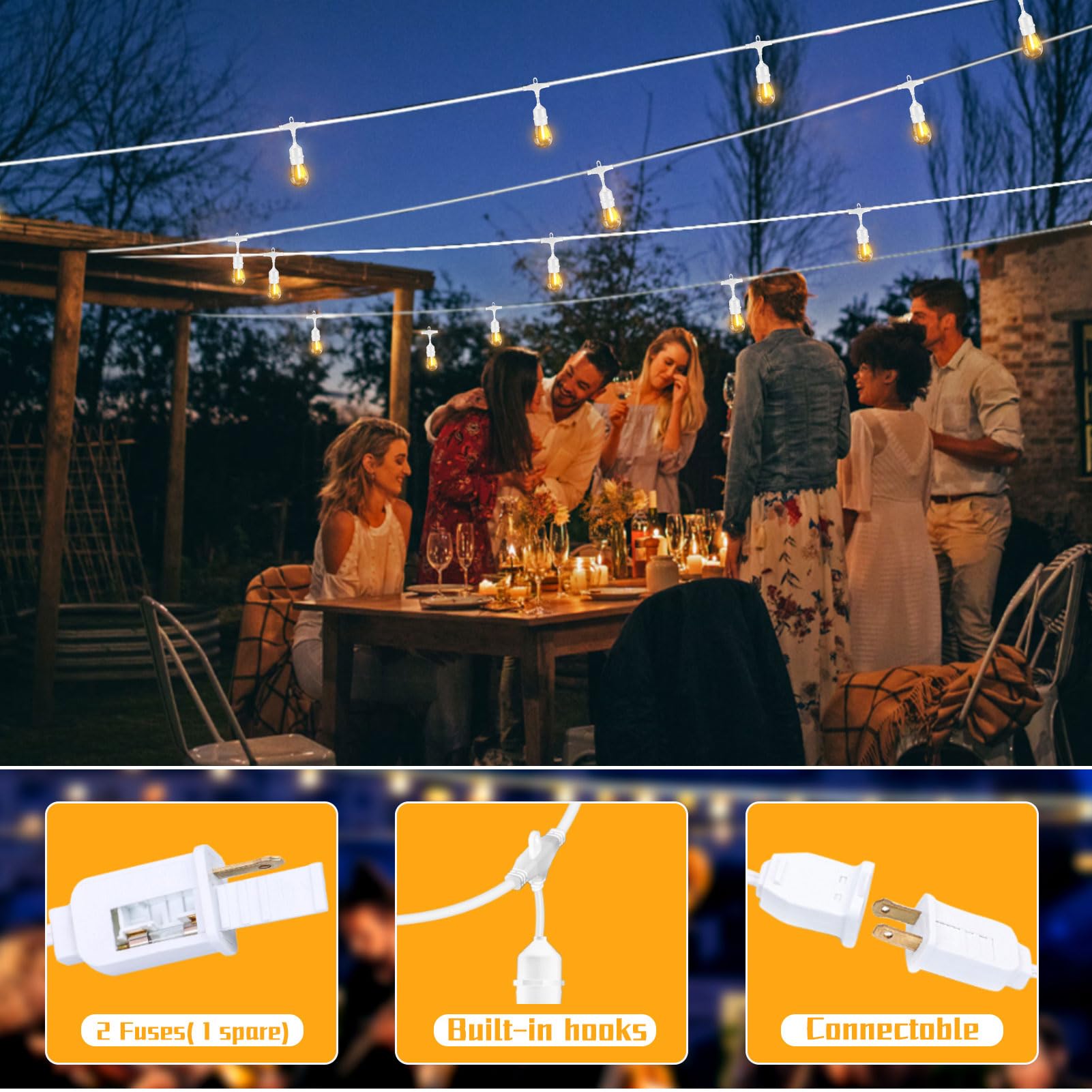 100FT LED Outdoor String Lights - 32 Dimmable Shatterproof 1W Bulbs, White Waterproof Patio Lights for Wedding, Pergola, Gazebo, Bistro - Perfect for Backyard, Garden, and Outdoor Party Decorations