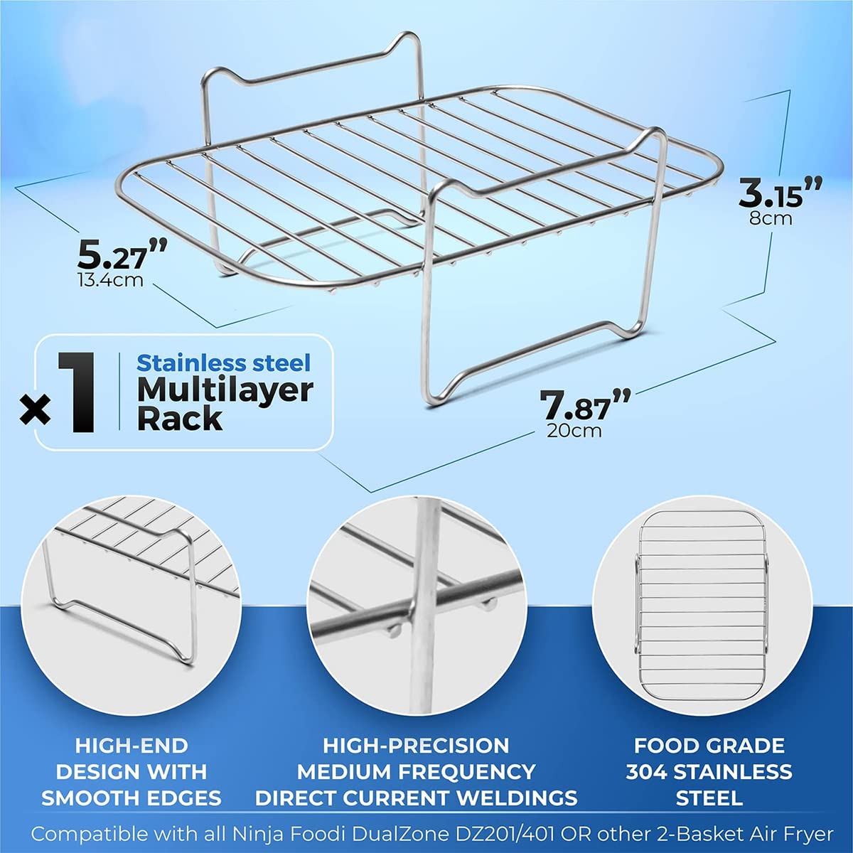 Stainless Steel Air Fryer Rack for Double Basket - Universal Cooking & Grilling Accessory for Air Fryers, Ovens & Microwaves - Perfect for Baking, Roasting & Toasting | Ideal for Healthy Meals, Snacks & Family Cooking