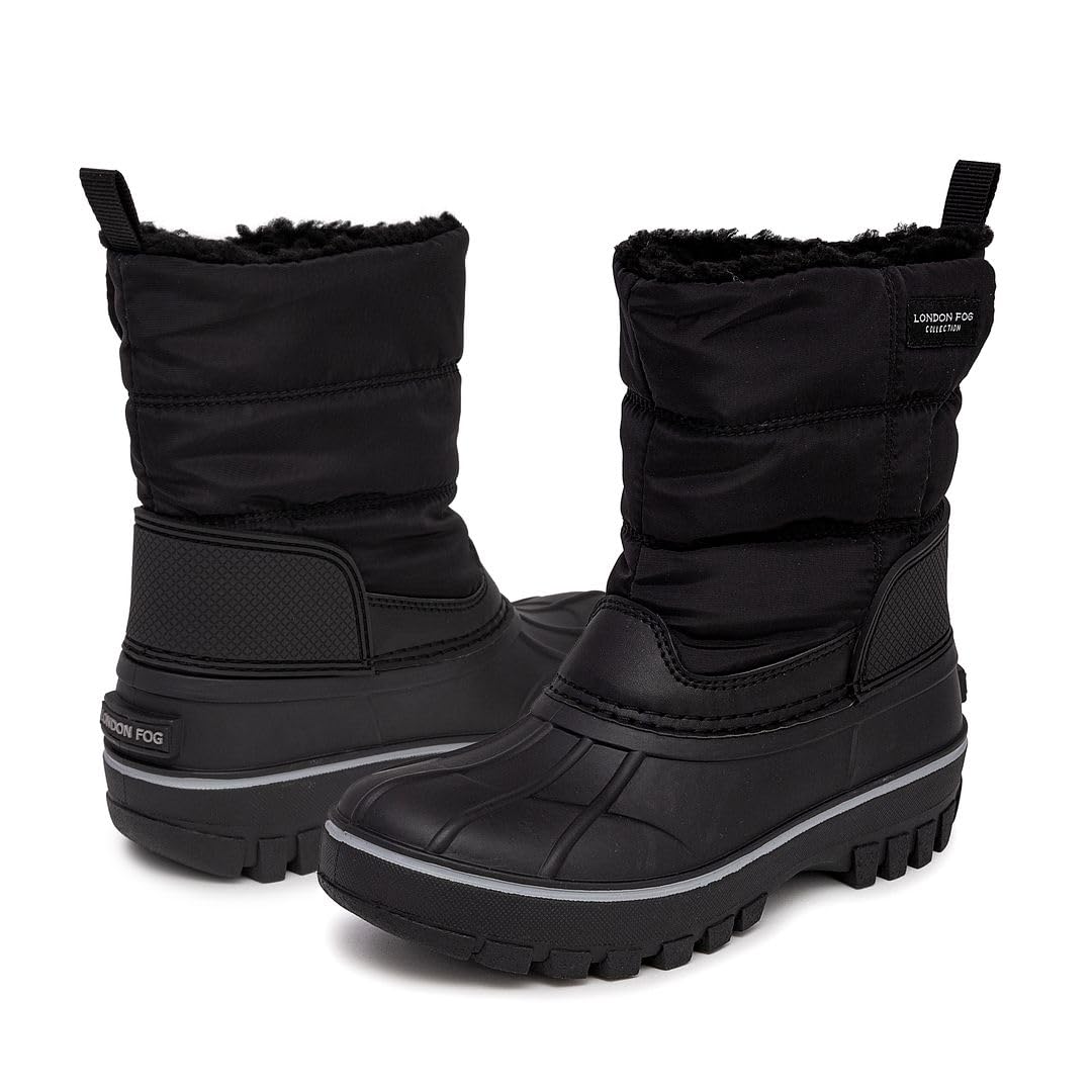 London Fog Jett Waterproof Insulated Fleece-Lined Snow Boots for Kids & Toddlers - Unisex Winter Boots for Boys & Girls (Sizes 5 Toddler to 6 Big Kid) - Black, Navy Blue, Grey - Perfect for Snow Play, School & Outdoor Winter Activities