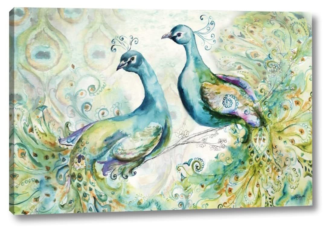 Bohemian Peacocks Landscape Canvas Art Print - 20x30 Inch Gallery Wrapped Wall Decor - Ready to Hang - Perfect for Living Room, Bedroom & Office Decor