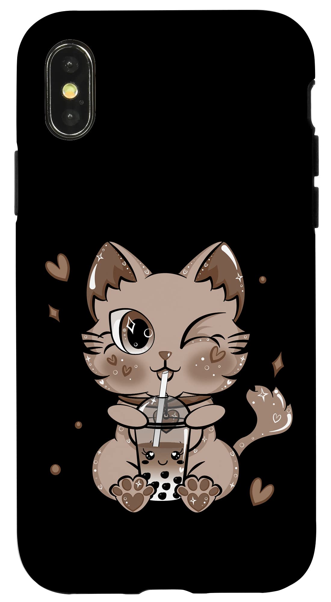 Cute Bubble Tea Kawaii Cat Caramel Tapioca Phone Case for iPhone X/XS - Trendy Protective Cover for Daily Use, School & Work