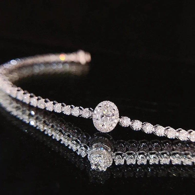 18K White Gold Diamond Bracelet for Women - Luxury Real Natural Diamond Engagement Bracelet, Shiny Classic High Jewelry - Perfect for Anniversaries, Weddings & Special Occasions