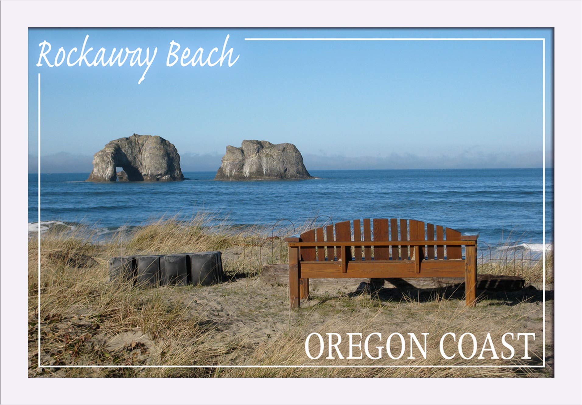 Rockaway Beach Oregon Landscape Art Print - 16x24 Giclee Fine Art on Recycled Wood Frame (White) - Perfect for Coastal Home Decor & Beach House Wall Art