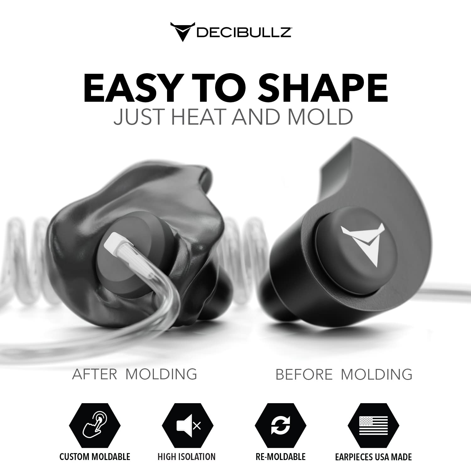Decibullz Custom Molded Security Radio Headset - Thermo-Fit Earpiece Set for Clear Acoustic Tube Radios | Noise Isolation & Comfort | Perfect for Surveillance, Security Guards & Law Enforcement Professionals