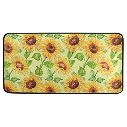 Non-Slip Washable Kitchen Runner Rug with Sunflower Design - 39x20 Inch Farmhouse Style Doormat for Entryway, Hallway & Home Decor - Perfect for Kitchen, Bathroom & High Traffic Areas