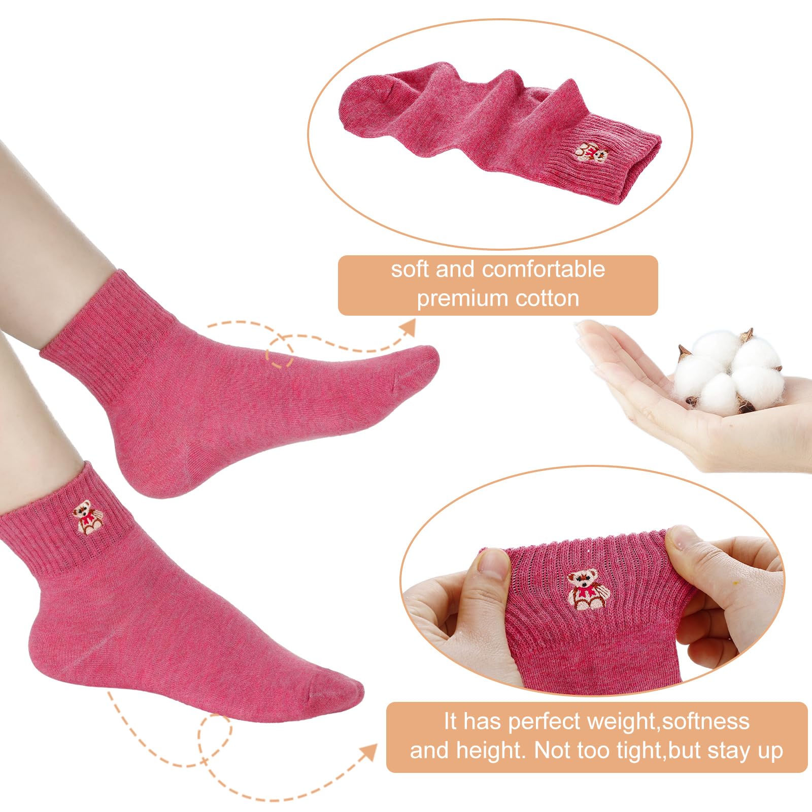 Eurzom 10 Pairs Women's Cotton Crew Socks - Cute Low Cut for Daily Wear & Gifts