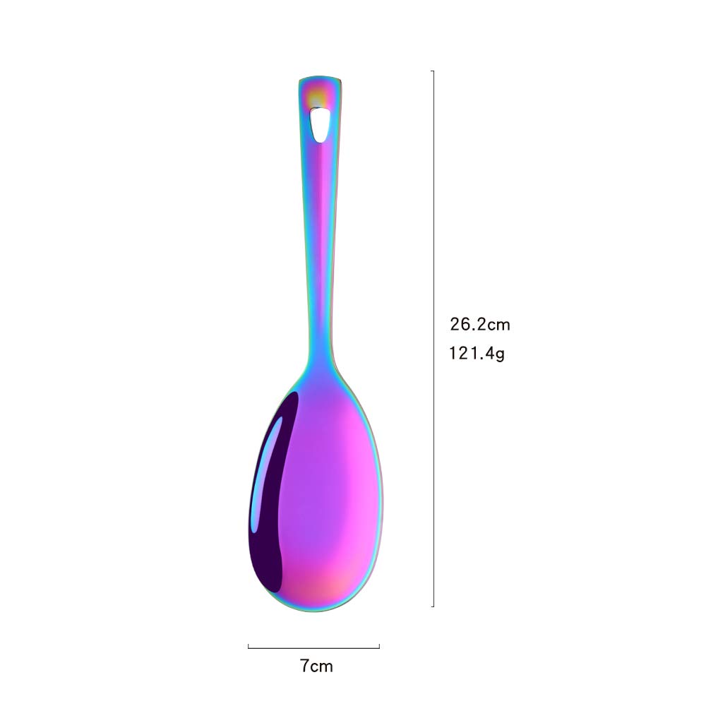 Dongbo 6-Piece Stainless Steel Rice Spoon Set - 10-Inch Large Serving Rice Paddle, Metal Scooper for Rice, Mashed Potatoes & Cooking - Dishwasher Safe Rainbow Utensils - Perfect for Kitchens, Restaurants & Catering Events