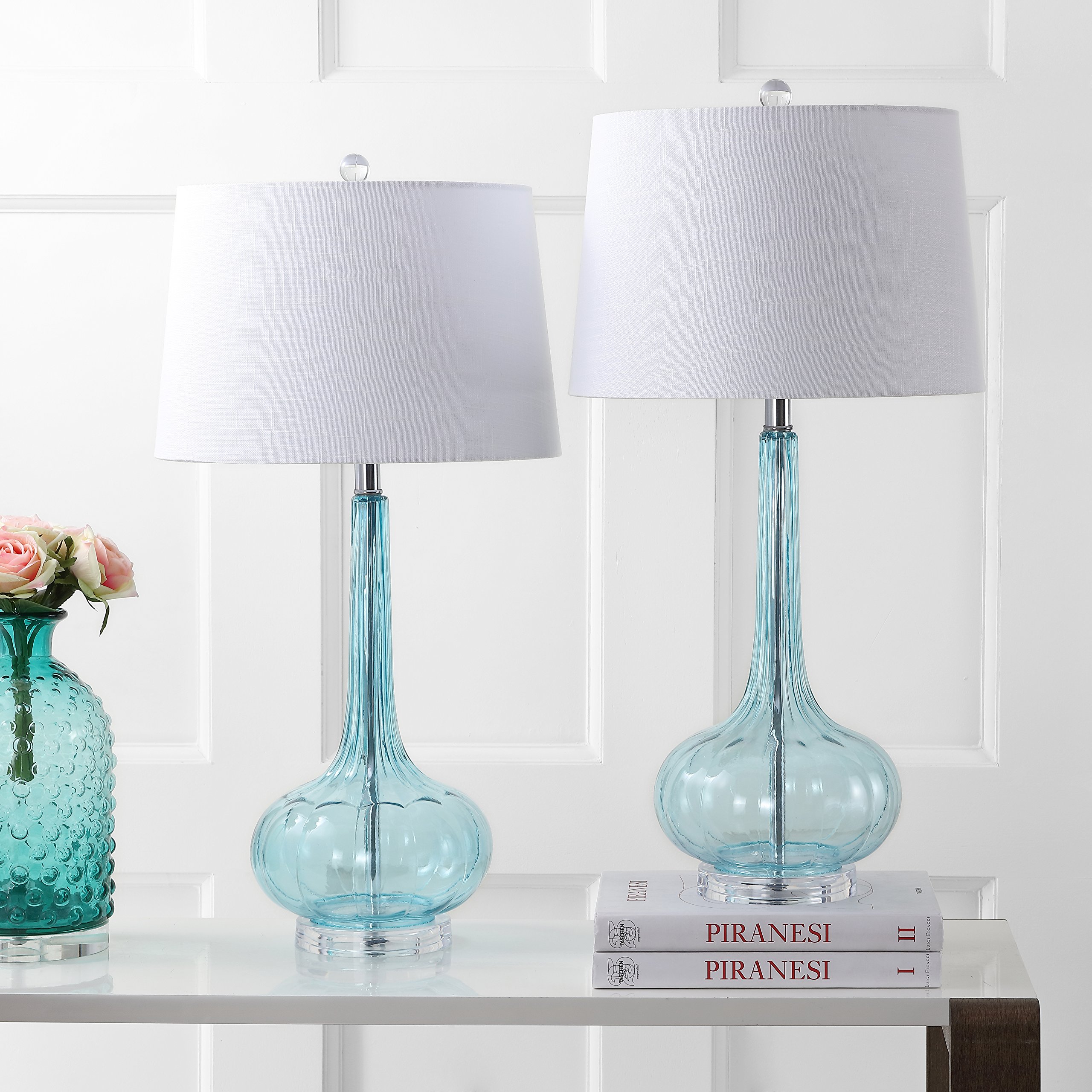 JONATHAN Y JYL1079B-SET2 Set of 2 Modern Glass Teardrop LED Table Lamps - 28.5