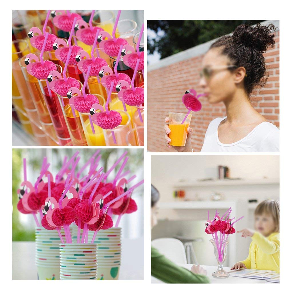 50 Pcs Flamingo Straws - Bendable Cocktail Drinking Straws for Bachelorette Party, Pool Party, Birthday & Wedding Decor - Rose Gold Flamingo Themed Tableware & Drink Accessories - Perfect for Tropical Themed Events, Summer Gatherings & Girls' Night Out