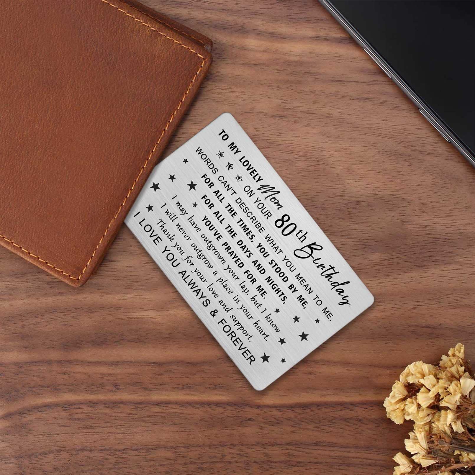 Elegant DEGASKEN 80th Birthday Card for Mom - Personalized Engraved Wallet Card - Thoughtful 80th Birthday Gift for Women - Perfect for Birthday Decorations, Parties & Special Celebrations