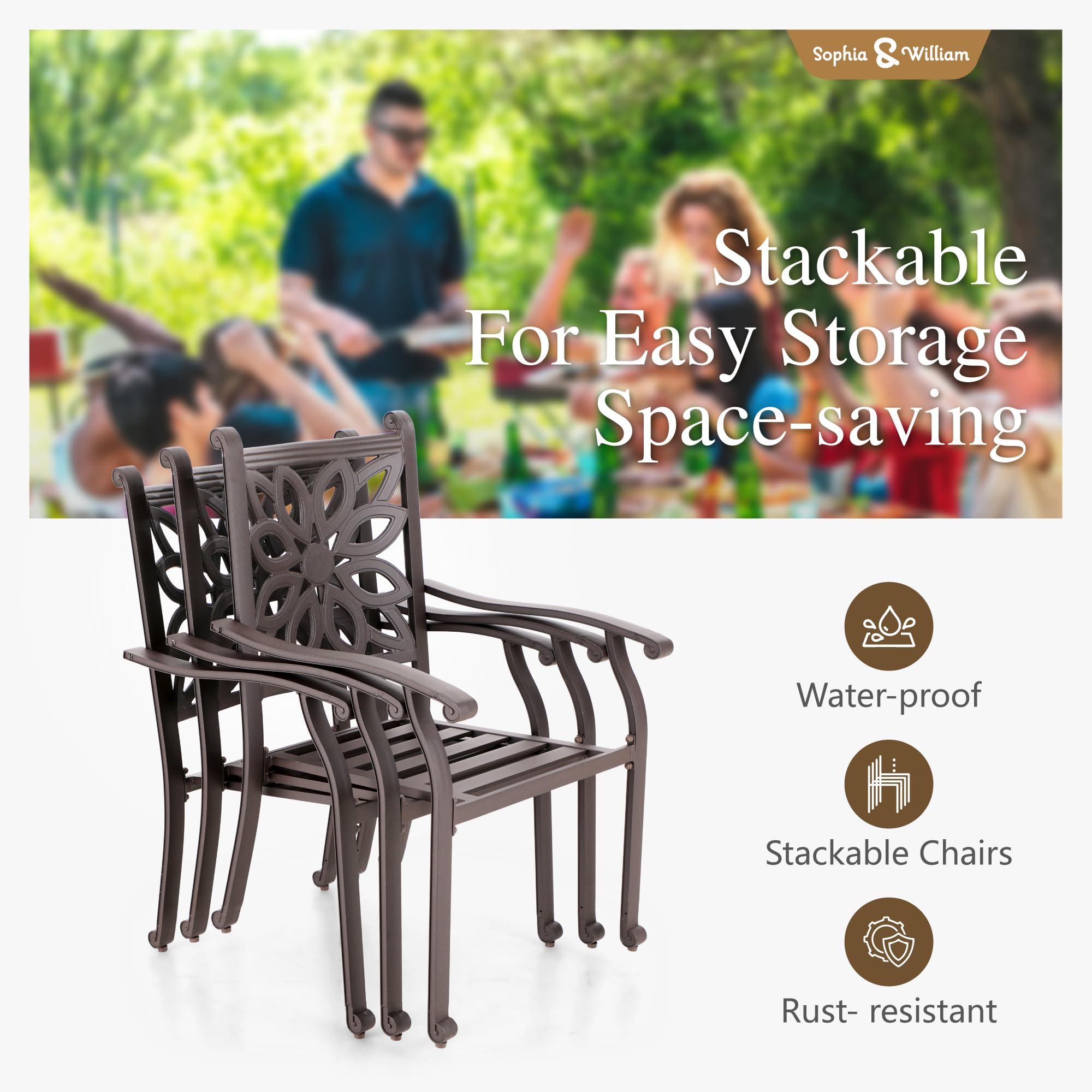 Sophia & William 3-Piece Patio Bistro Set - Cast Aluminum Outdoor Dining Table with 2 Chairs & 1.97
